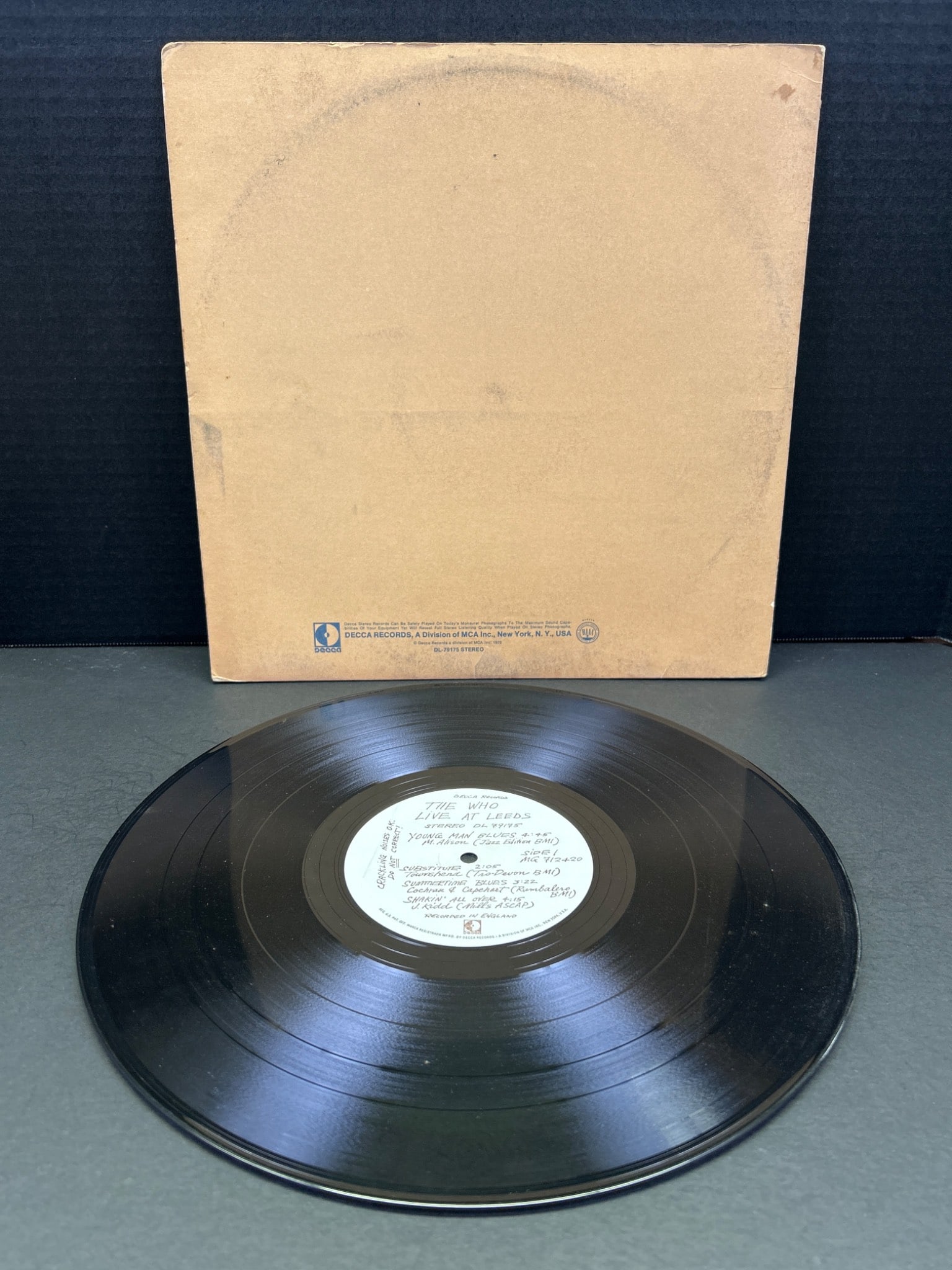 The Who Live At Leeds Vinyl Record Album With Original File Cover and Photo Insert - 3