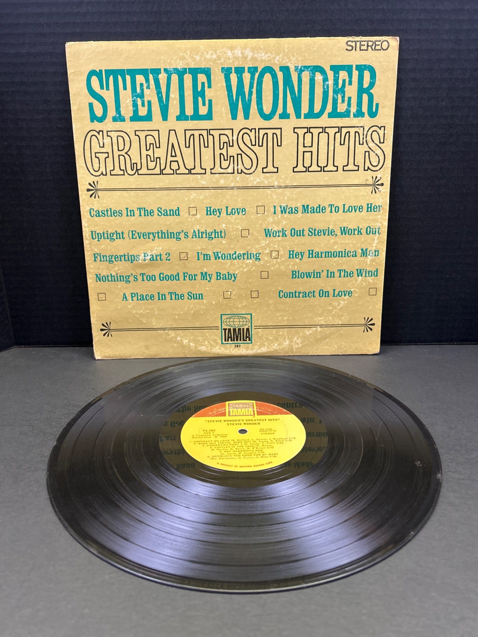 Stevie Wonder Greatest Hits Vinyl Record, Released on Tamla Records: Stevie Wonderâ€™s â€˜Greatest Hitsâ€™ LP vinyl record, issued under Tamla Records. This stereo pressing features hits such as â€˜Uptig