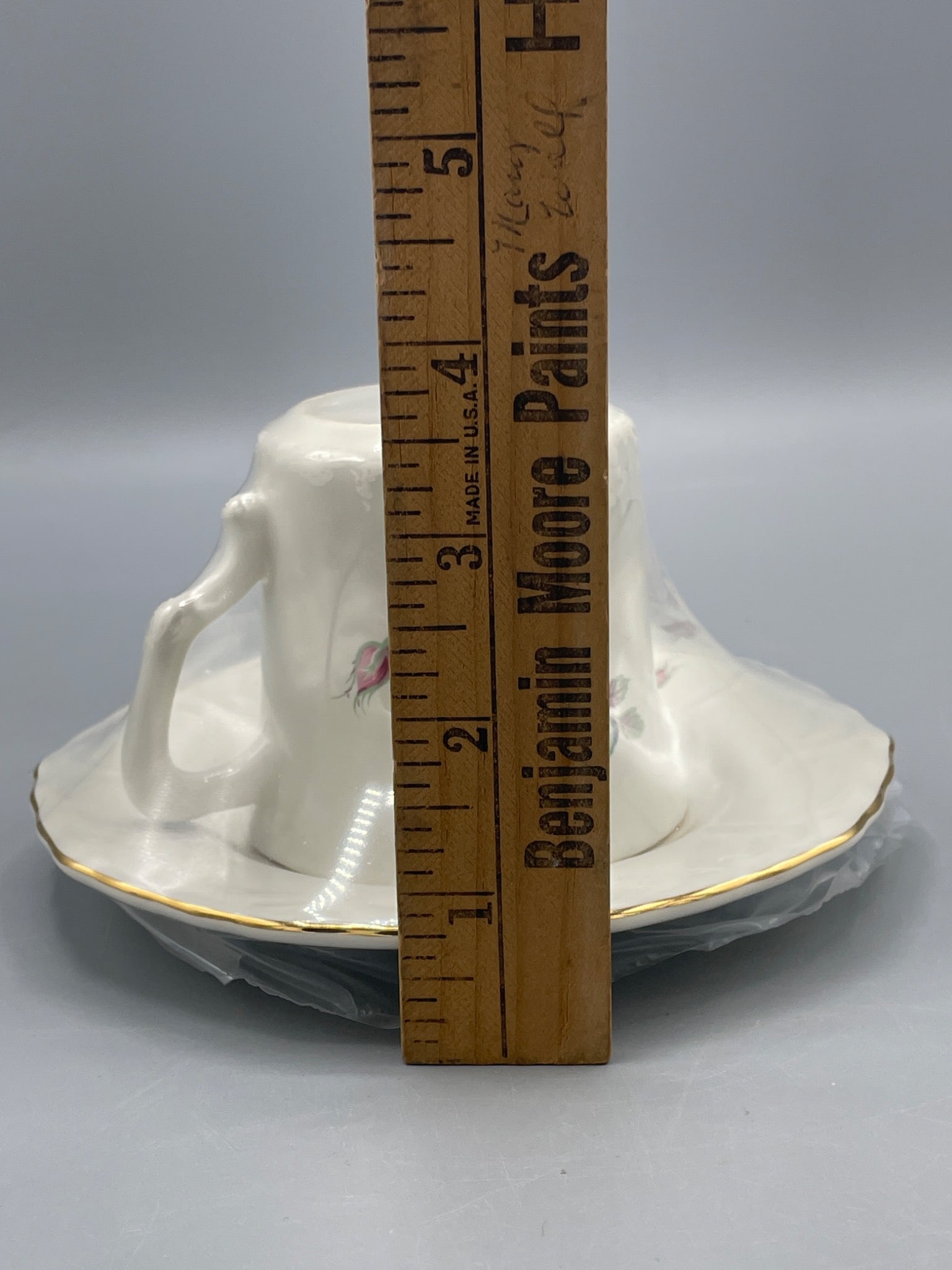 Porcelain Teacup and Saucer Set with Floral Design and Maker's Mark - 5