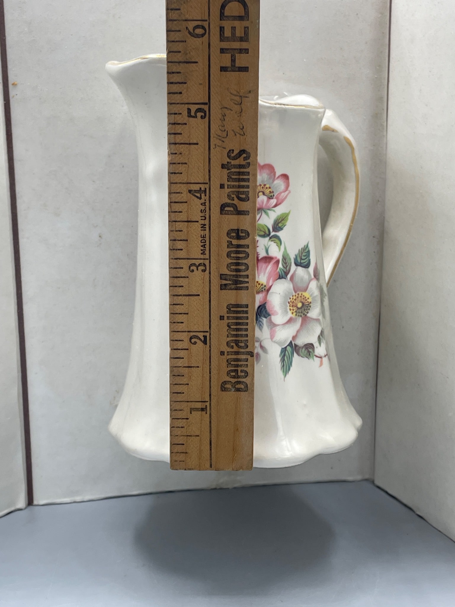 Porcelain Pitcher with Floral Motif and Gold Accents - 5