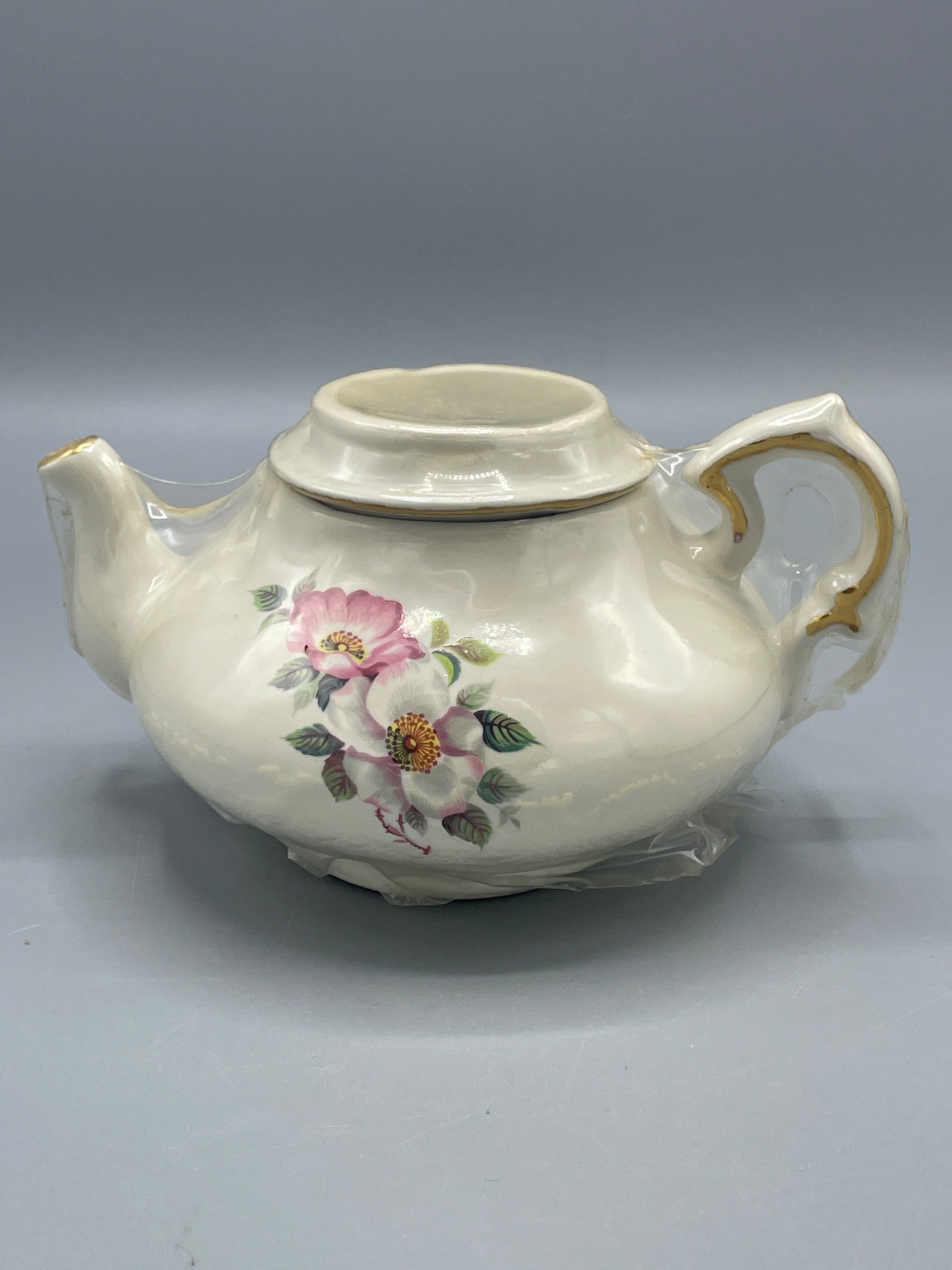 House of Webster Teapot with Pink Floral Design and Gold Rim Accents - 2