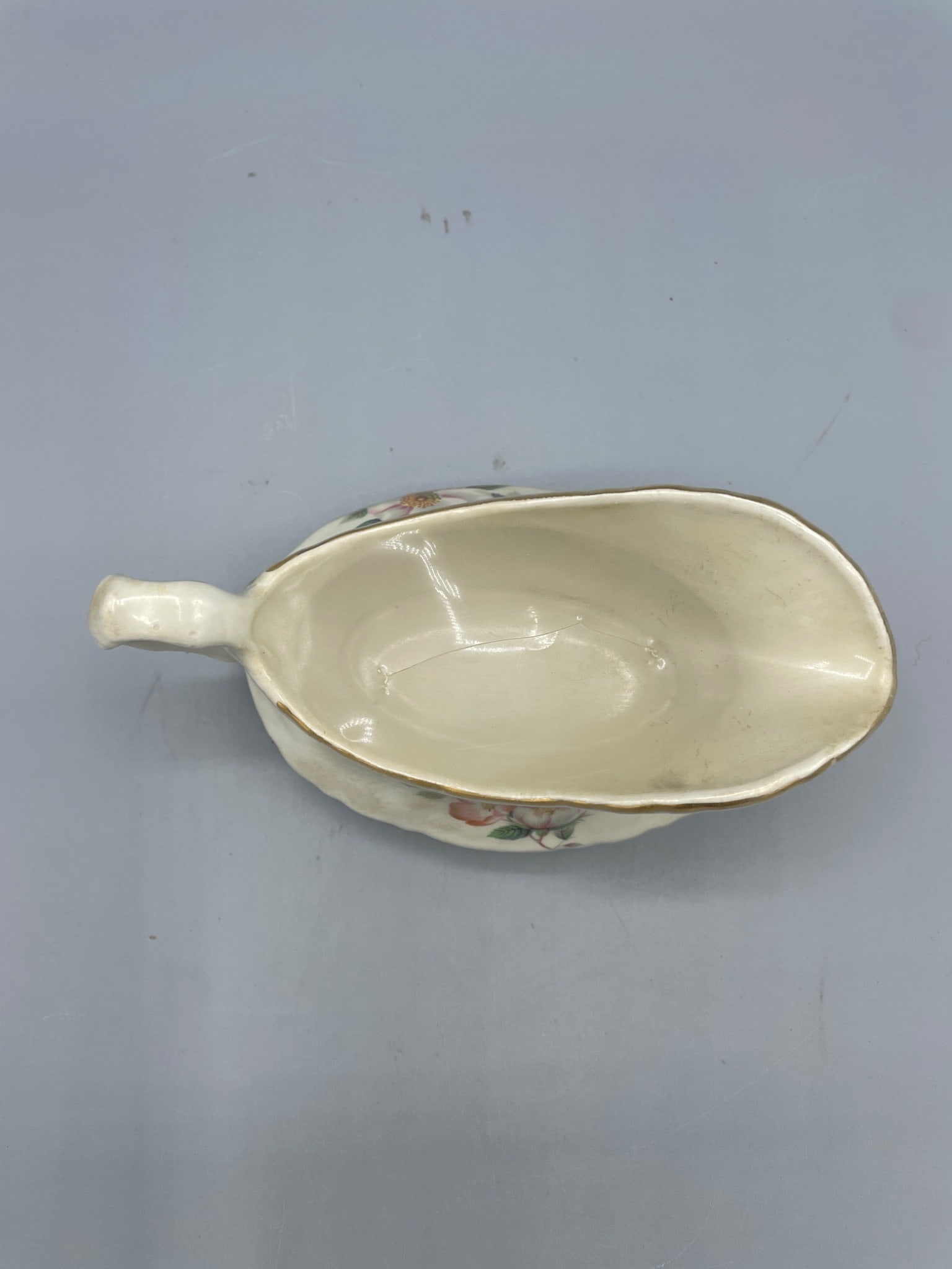 House of Webster Cream-Colored Floral Design Gravy Boat with Gold Trim - 3
