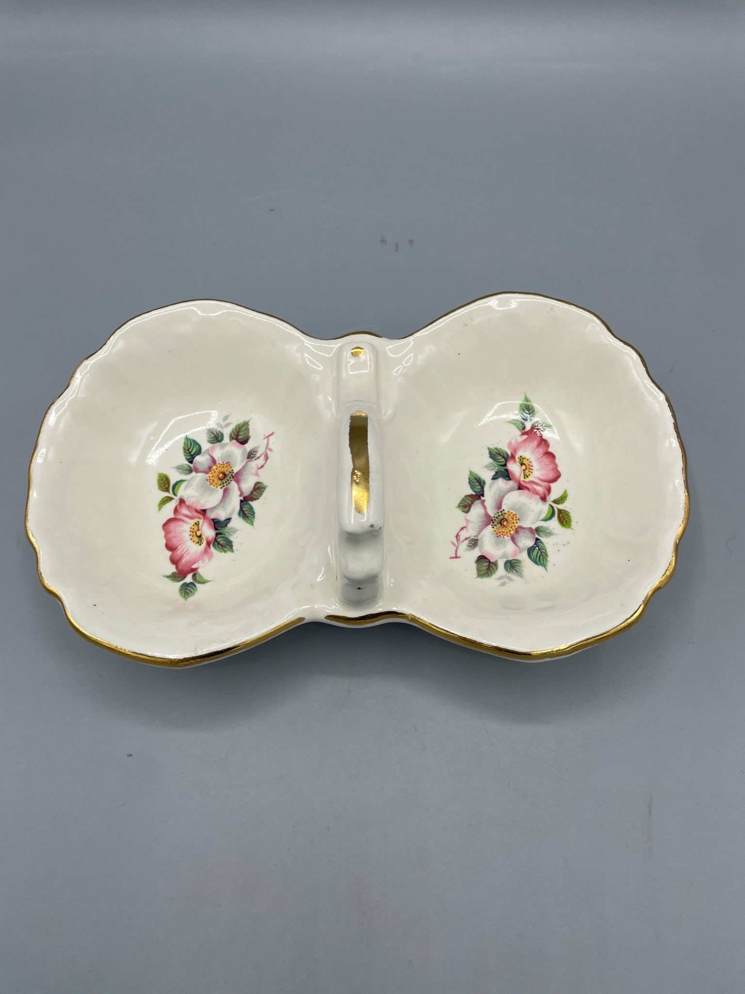 Porcelain Double Serving Dish with Floral Pattern and Handle - 2