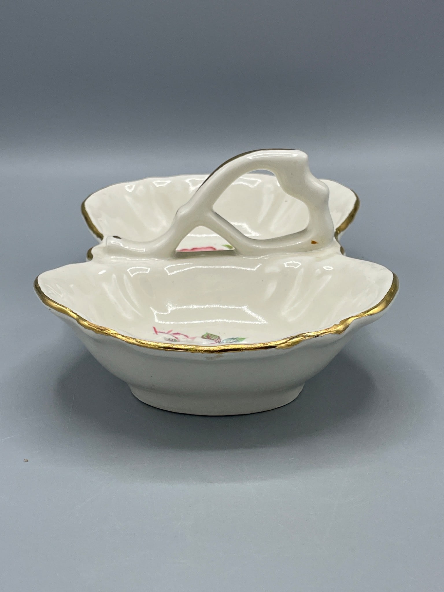 Porcelain Double Serving Dish with Floral Pattern and Handle - 3