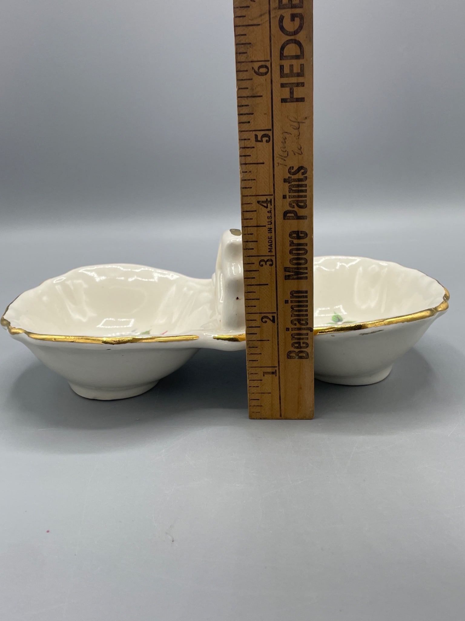 Porcelain Double Serving Dish with Floral Pattern and Handle - 7