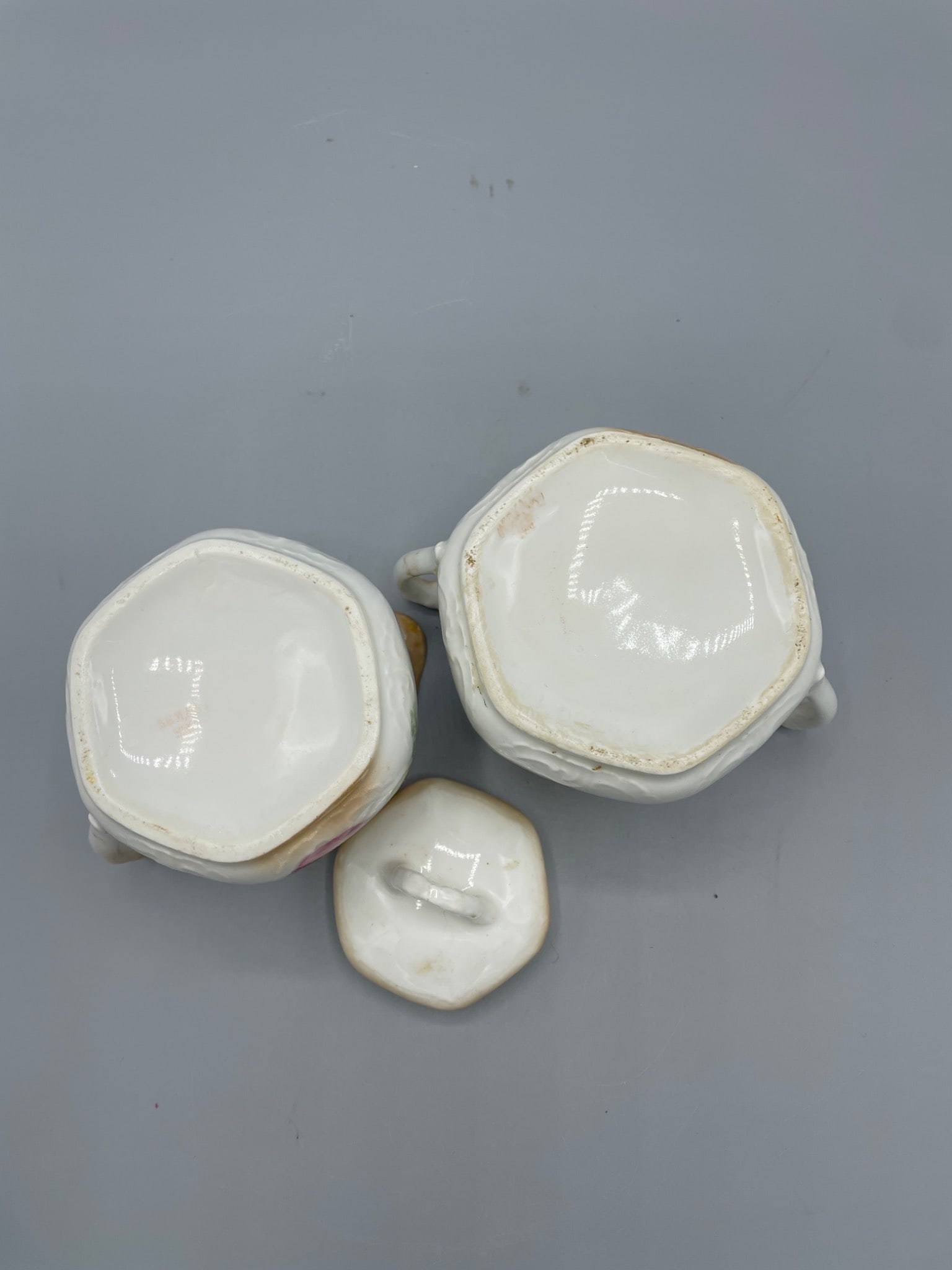 Porcelain Creamer and Covered Sugar Bowl Set with Floral Motif - 4