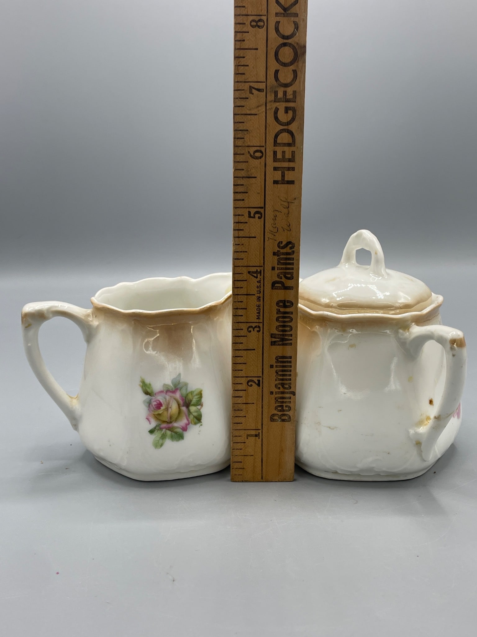Porcelain Creamer and Covered Sugar Bowl Set with Floral Motif - 6