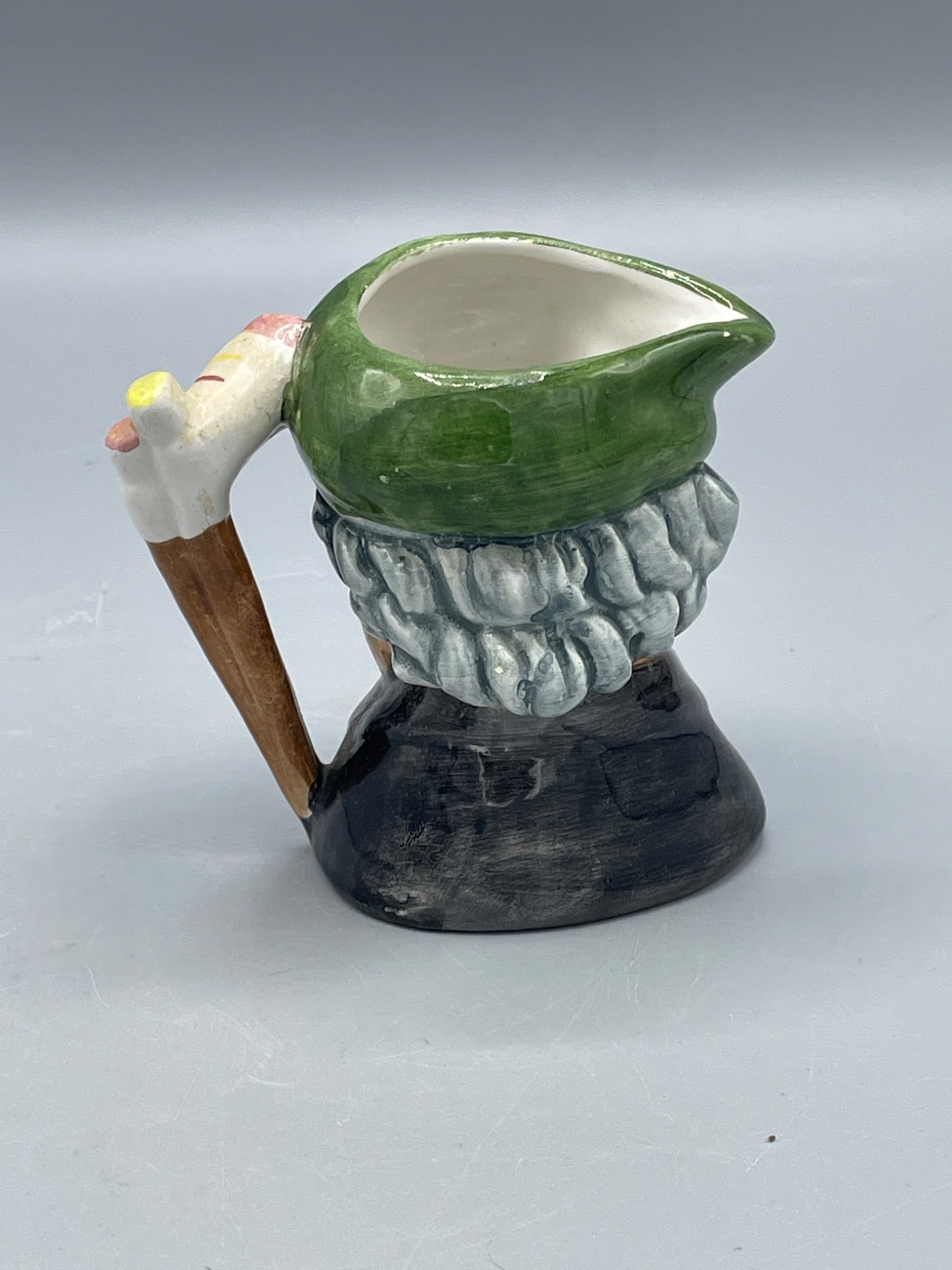 Toby style mug in the Shape of Bearded Man with Green Hat and Pipe Handle - 2