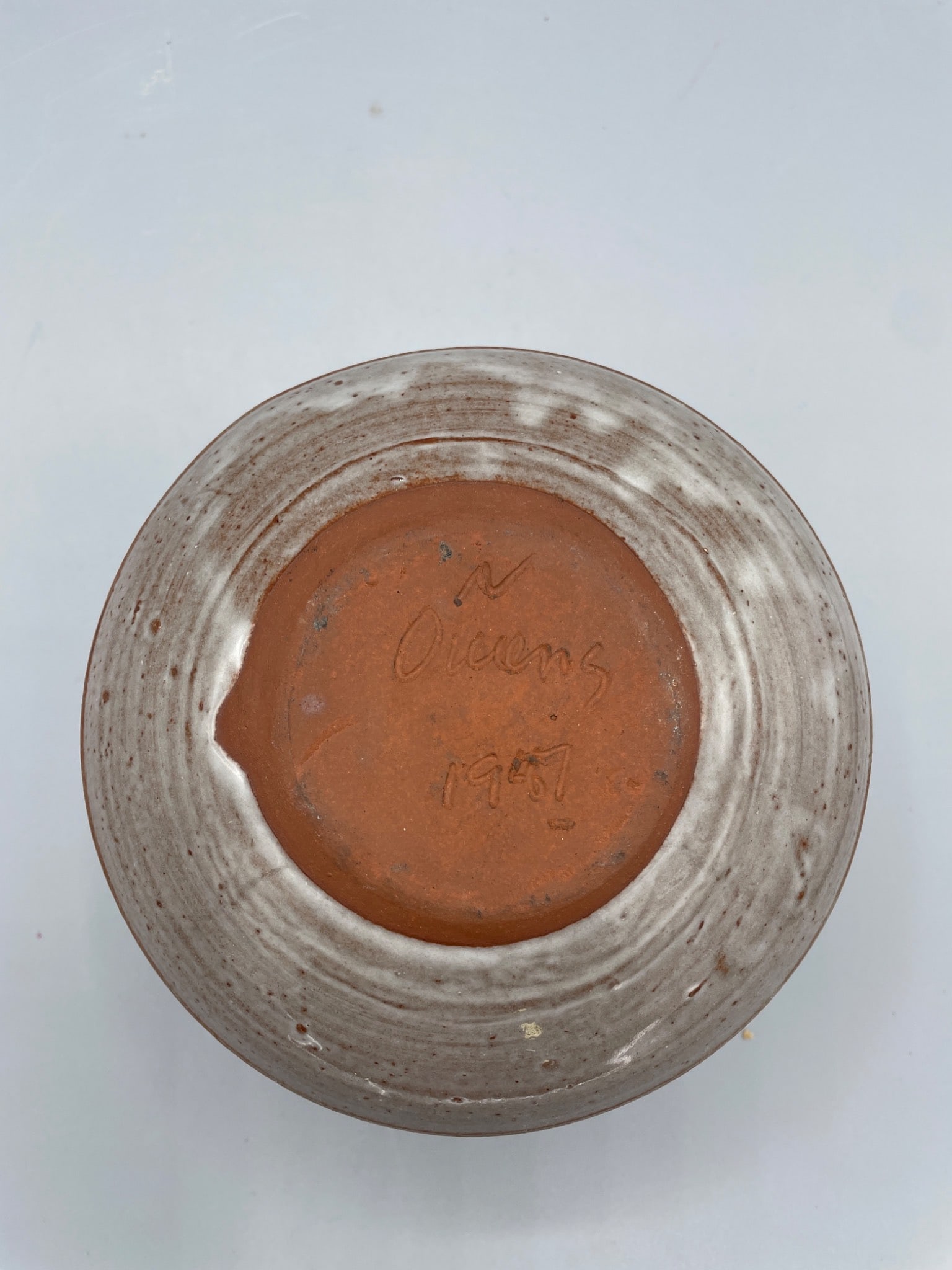 Stoneware Chamberstick Candle Holder Signed 'Owens' and Dated 1987 - 4