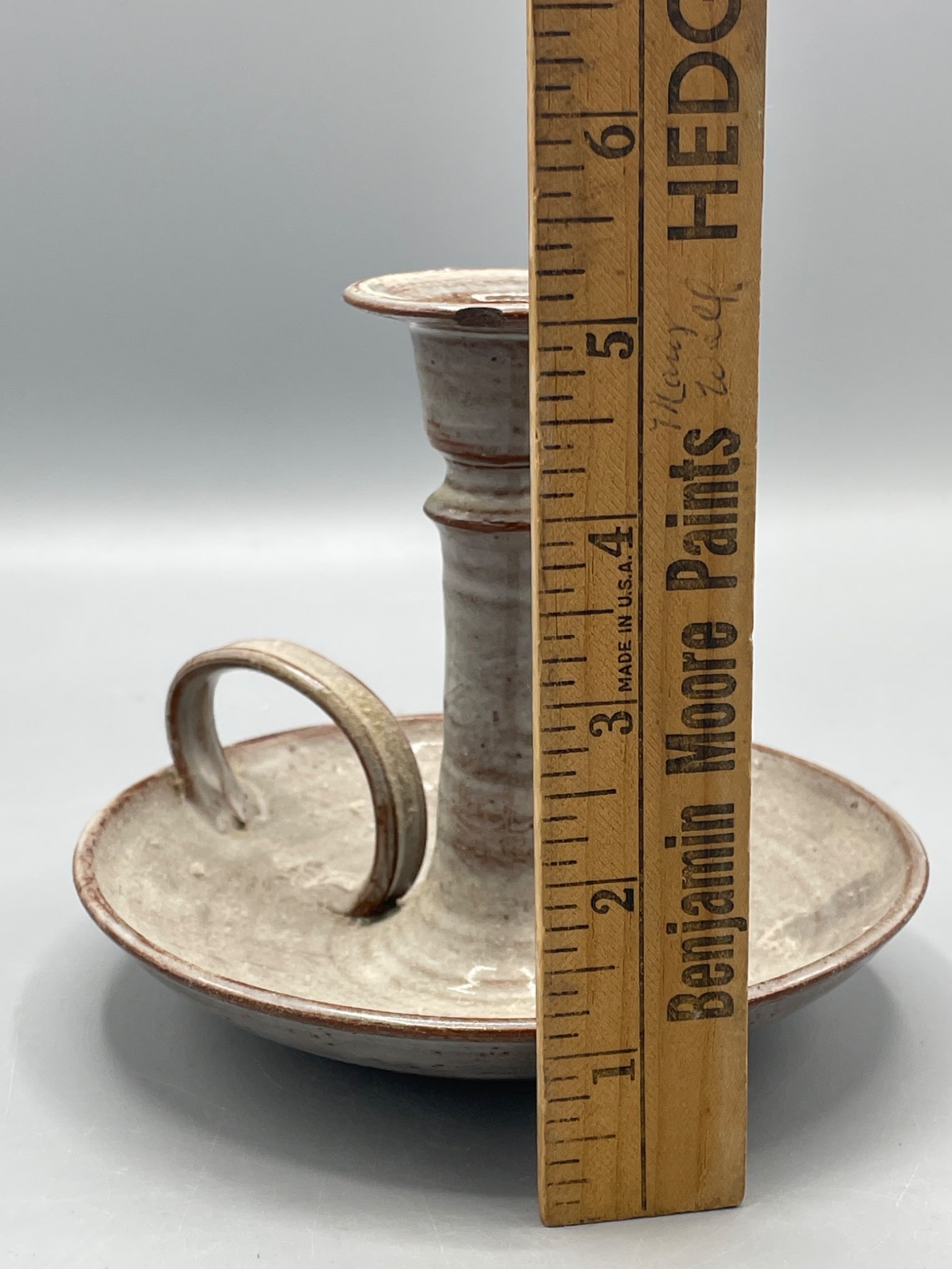 Stoneware Chamberstick Candle Holder Signed 'Owens' and Dated 1987 - 6