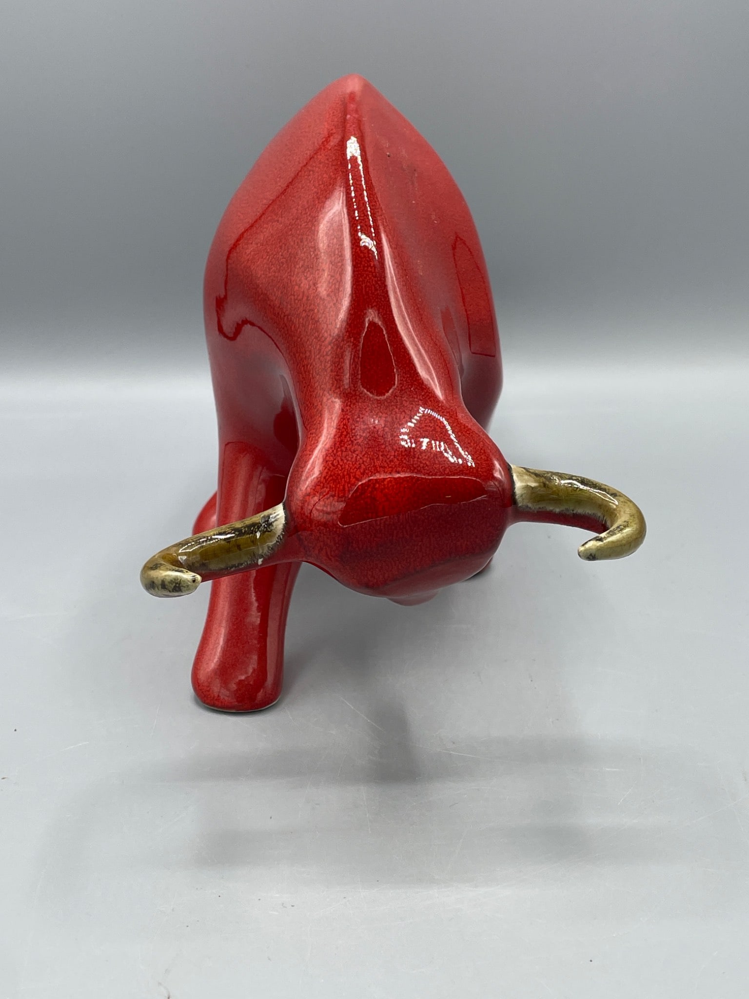 Red Ceramic Bull Figure With Gold-Toned Horns and Tail Accents - 3