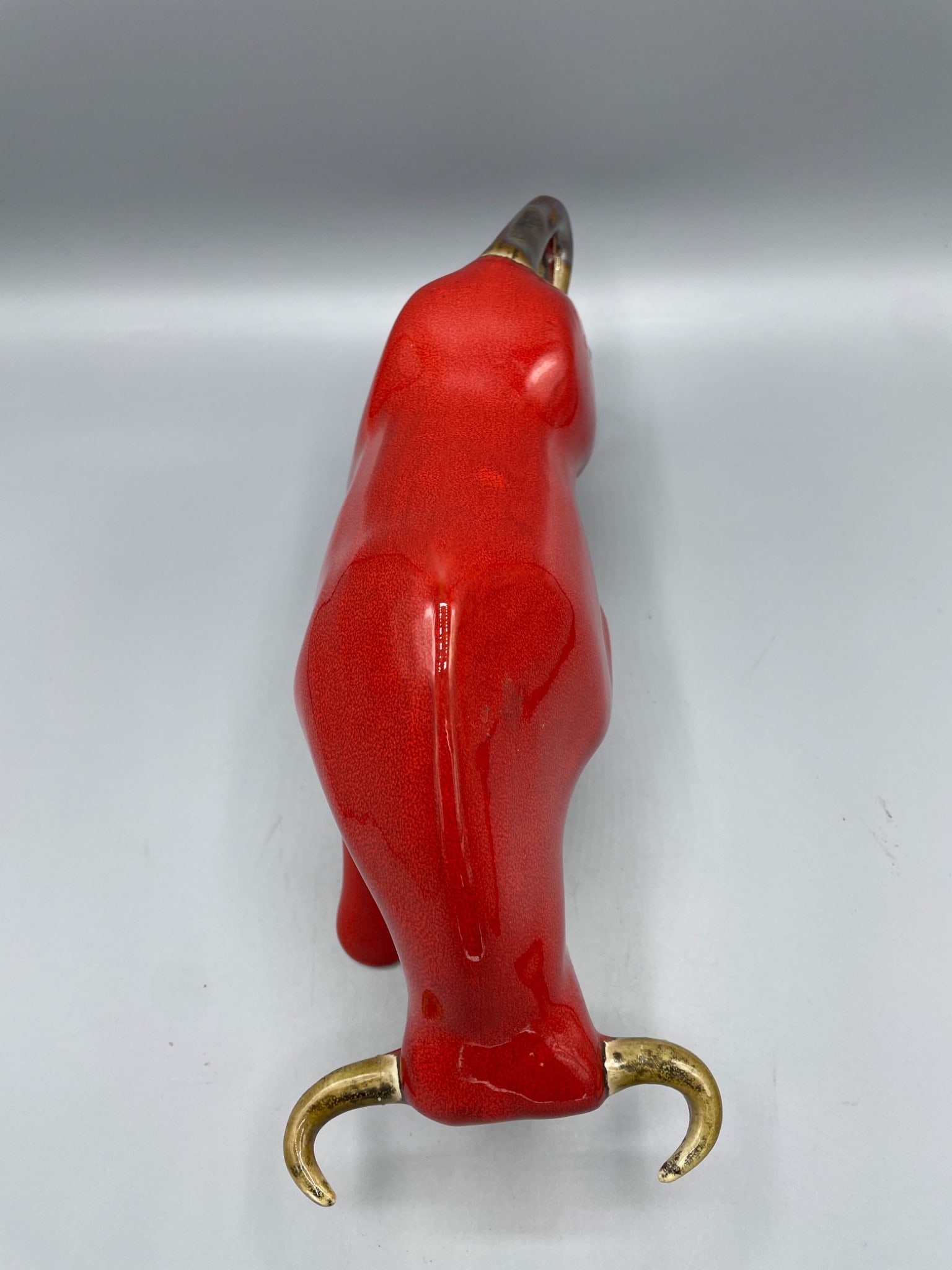 Red Ceramic Bull Figure With Gold-Toned Horns and Tail Accents - 4