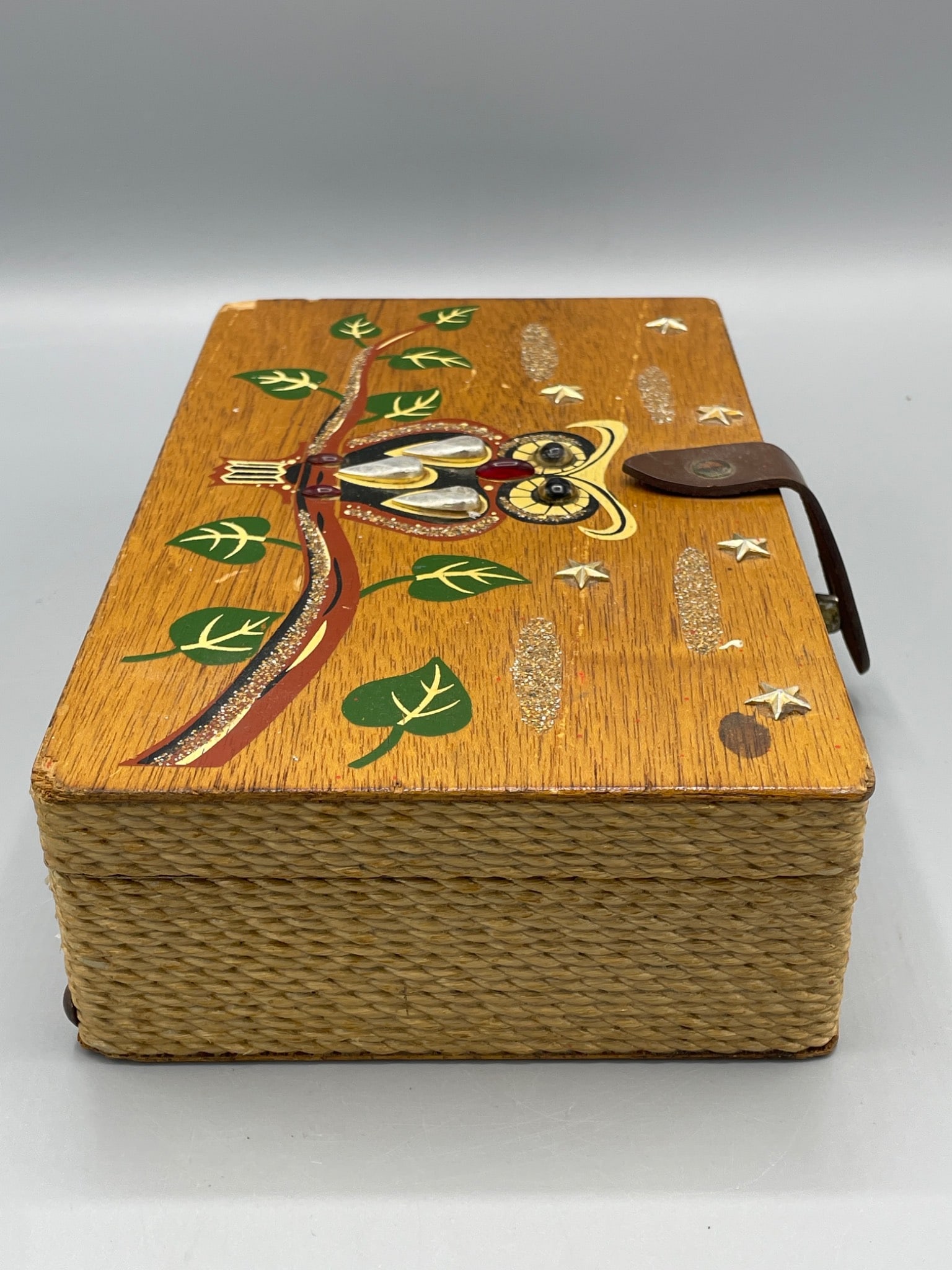Handmade Wooden Box with Owl Design and Leather Closure - 2