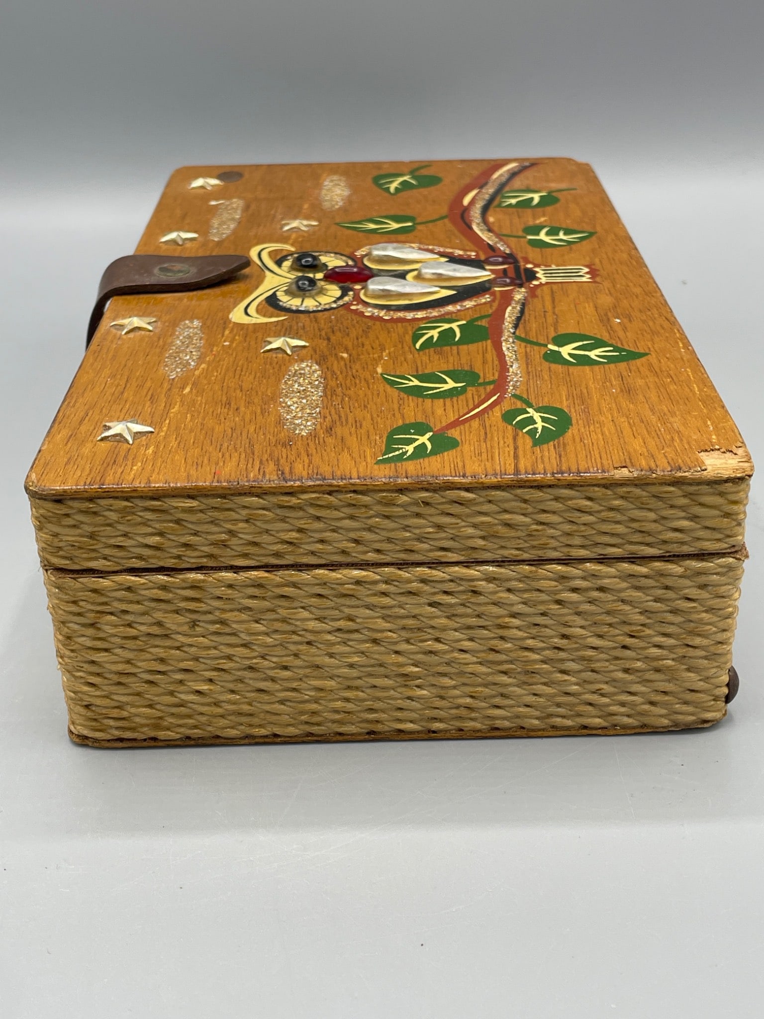 Handmade Wooden Box with Owl Design and Leather Closure - 4