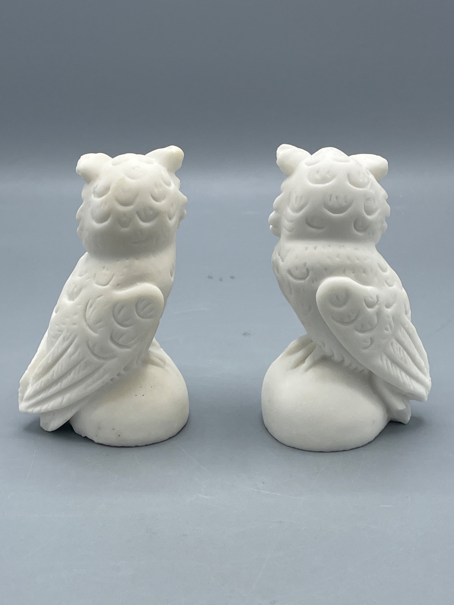 Alabaster Owl Figurines With Yellow Glass Eyes - 2