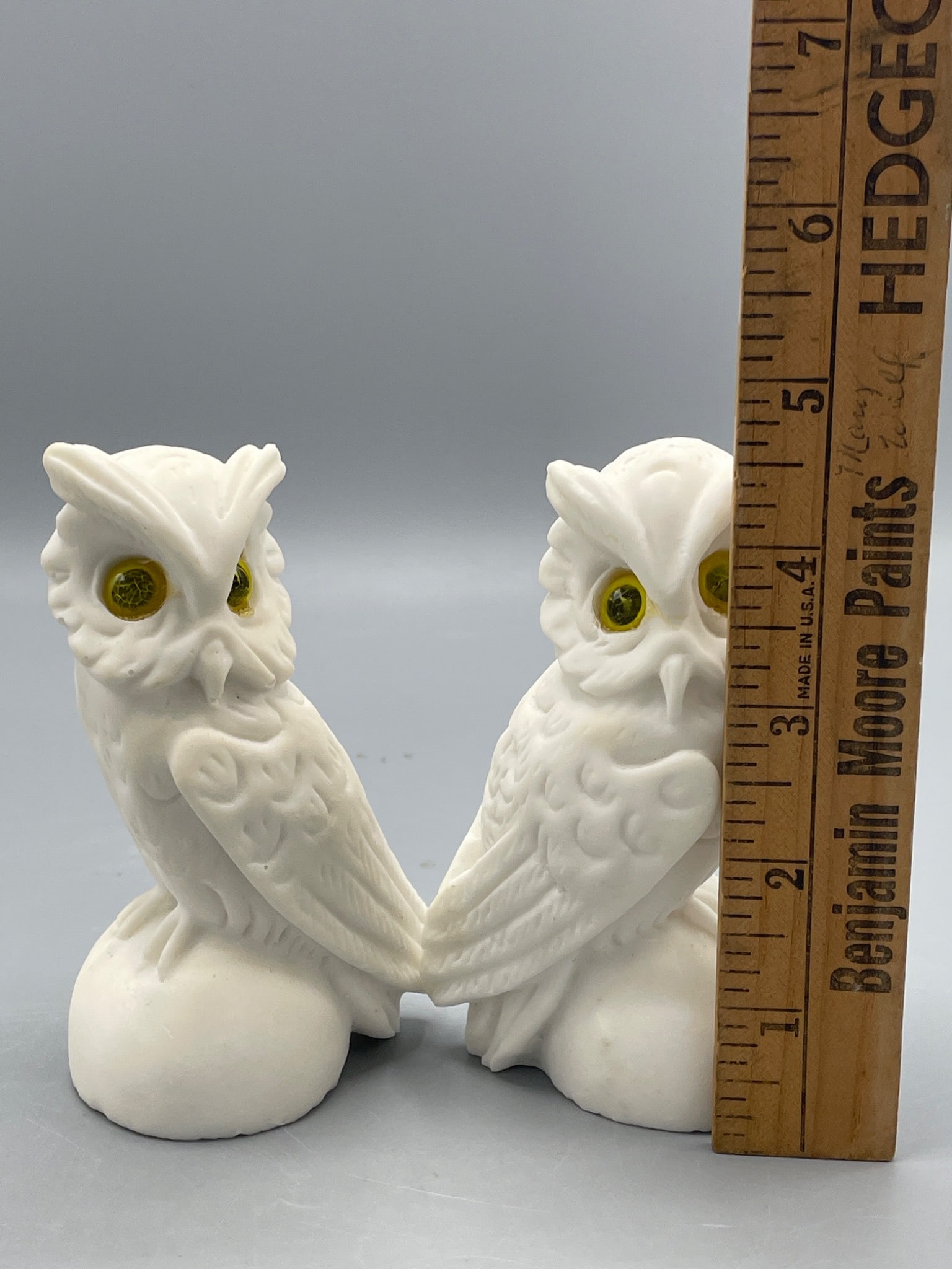 Alabaster Owl Figurines With Yellow Glass Eyes - 6