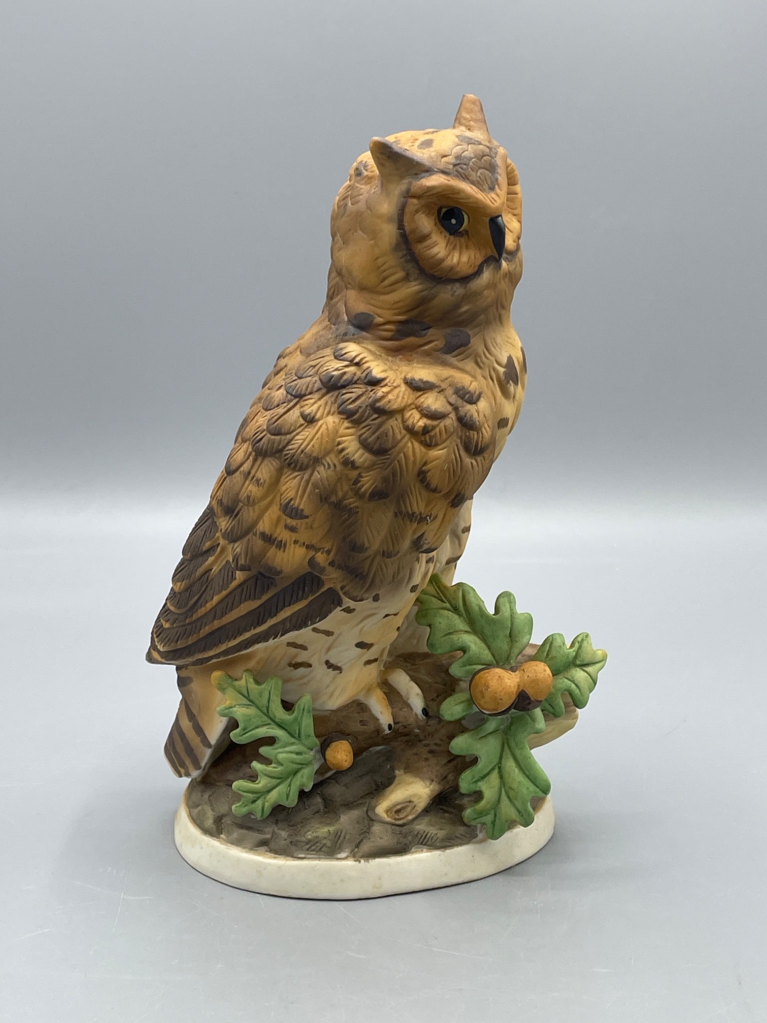 Hand-Painted Ceramic Owl Figurine on Log with Marked Base - 2