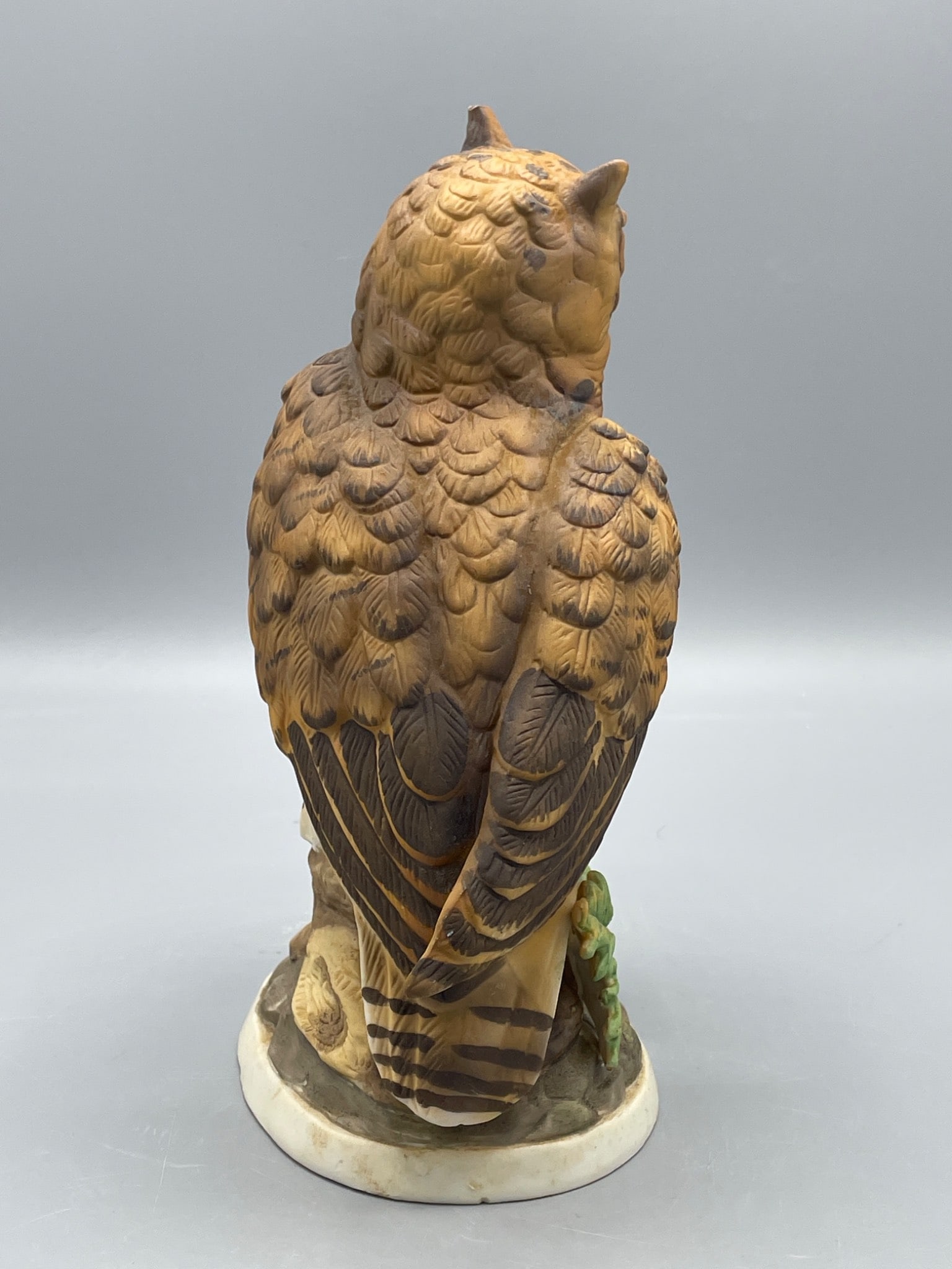 Hand-Painted Ceramic Owl Figurine on Log with Marked Base - 3
