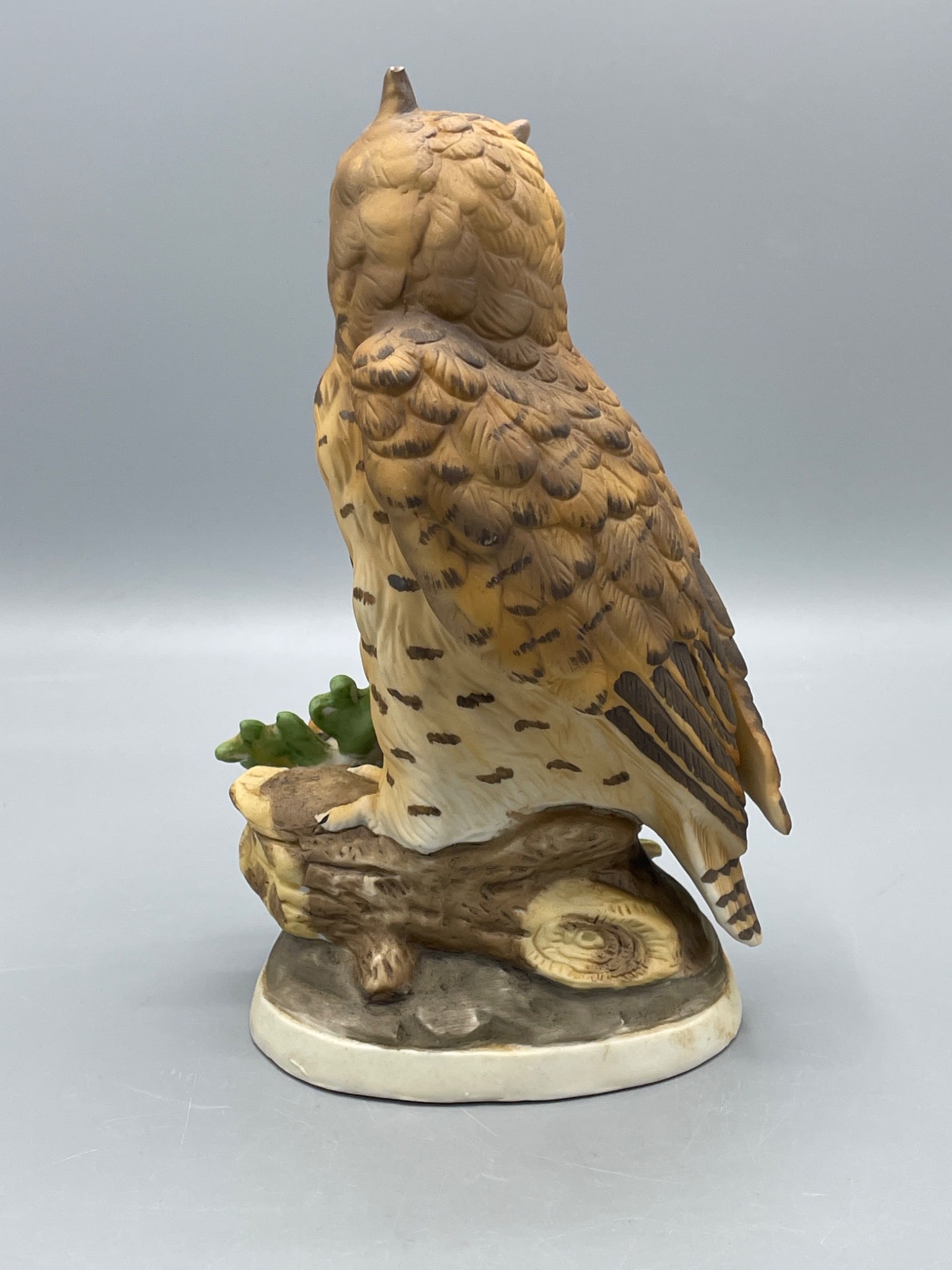 Hand-Painted Ceramic Owl Figurine on Log with Marked Base - 4