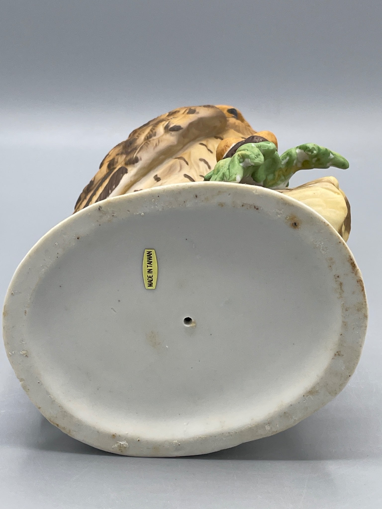 Hand-Painted Ceramic Owl Figurine on Log with Marked Base - 5