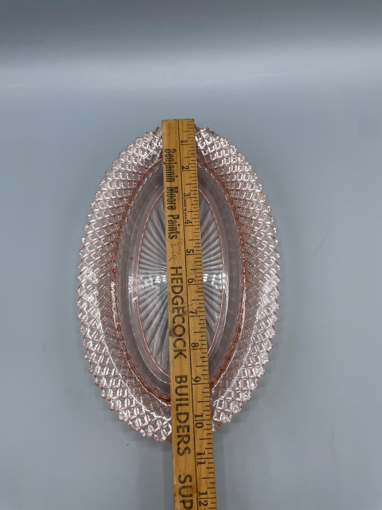 Pink Pressed Glass Oval Serving Plate with Diamond Pattern Trim - 5
