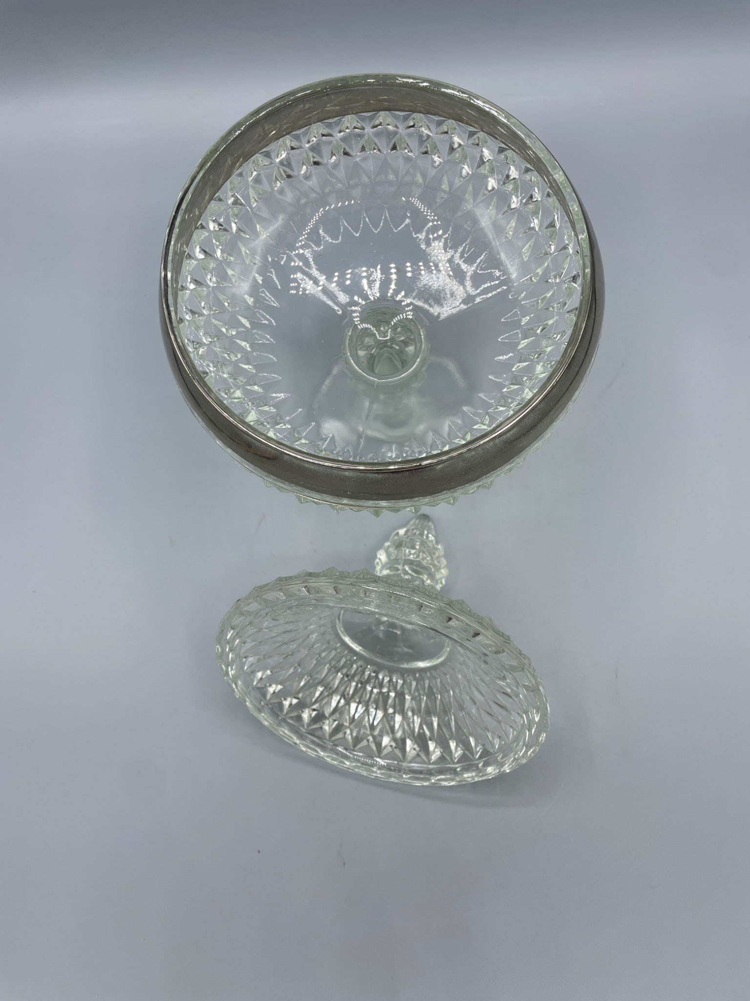 Clear Pressed Glass Covered Compote with Silver-Tone Trim - 4