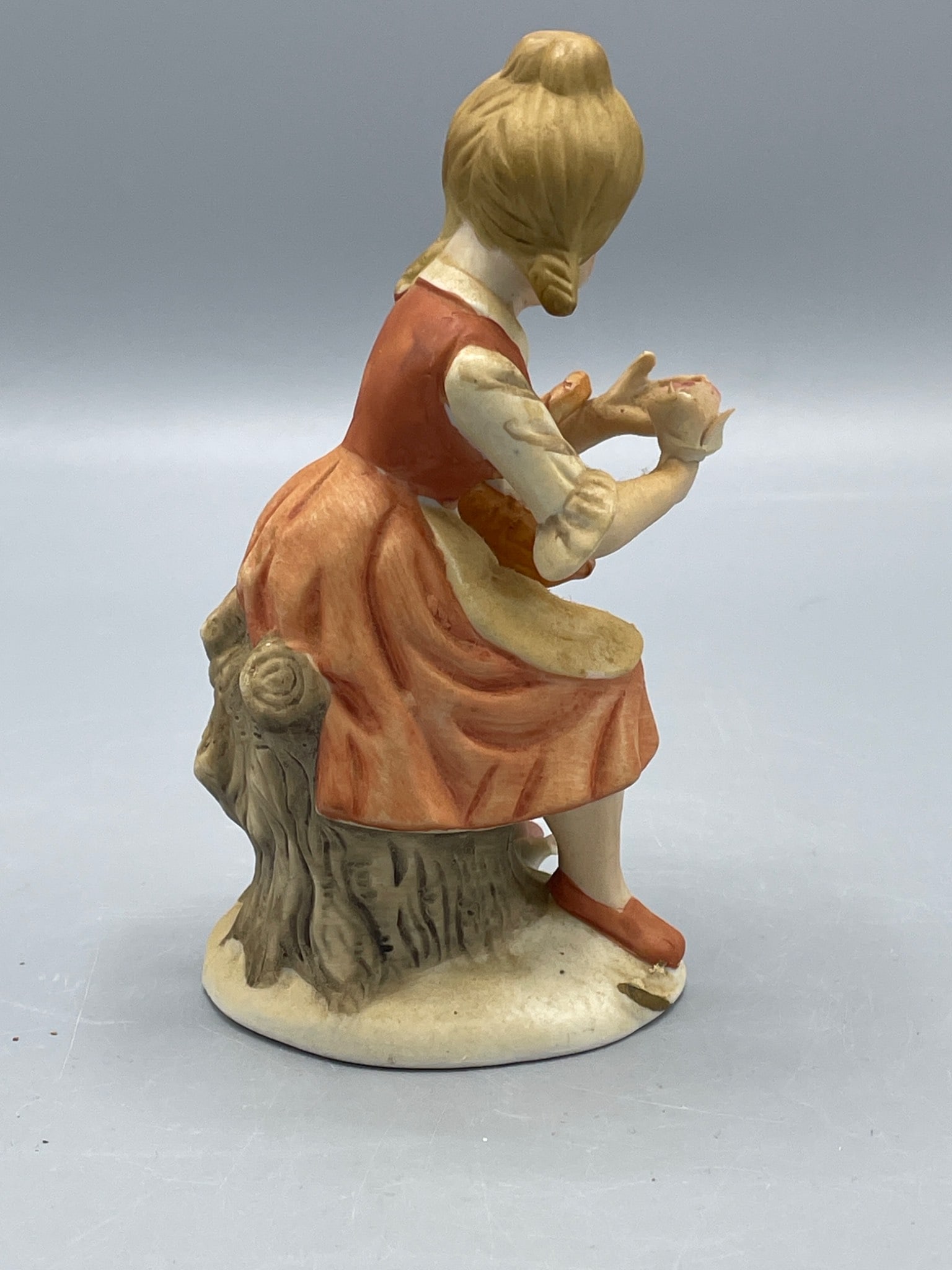 Hand-Painted Ceramic Figurine of Girl Holding Basket With Flowers - 3