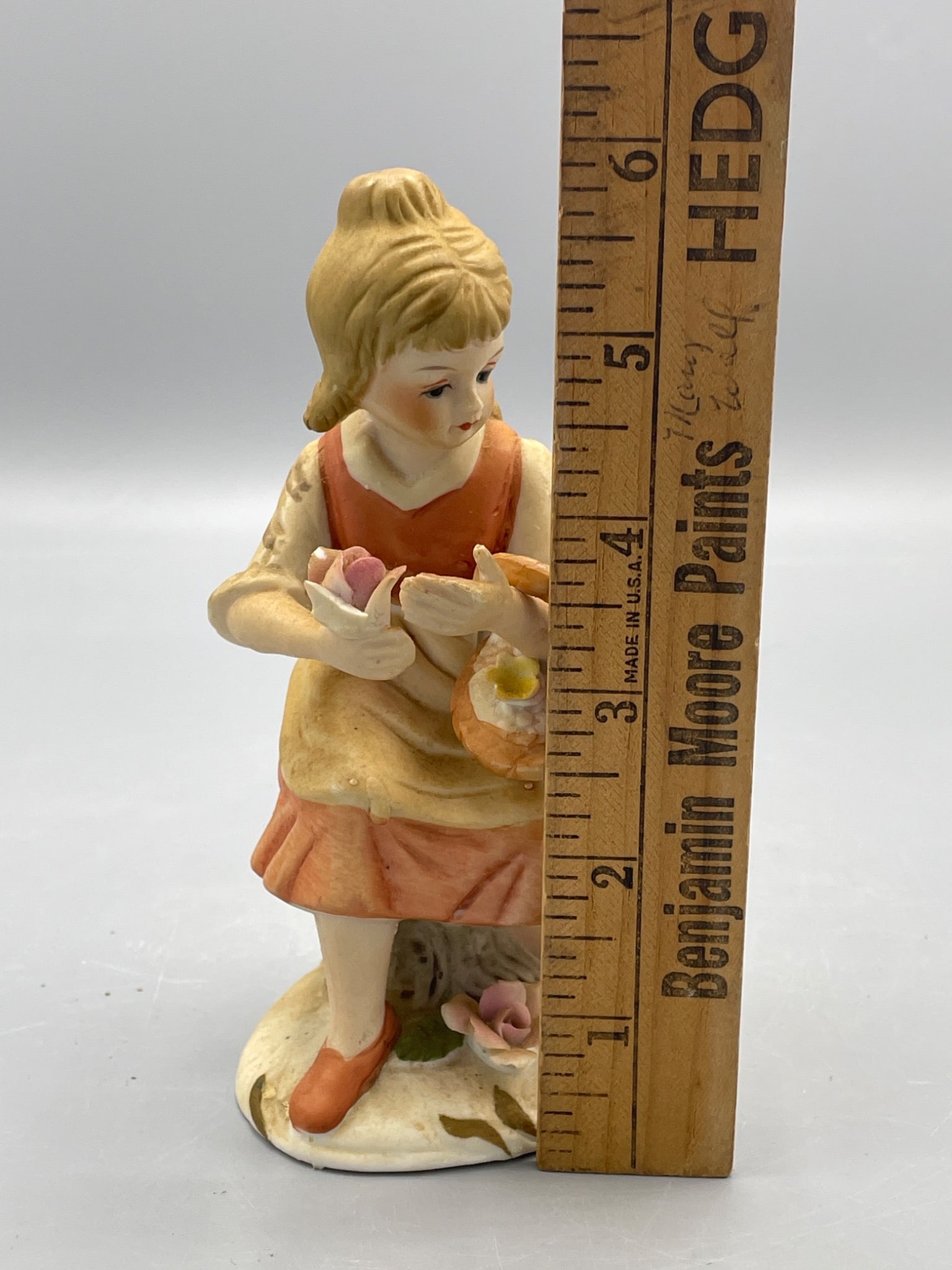 Hand-Painted Ceramic Figurine of Girl Holding Basket With Flowers - 6