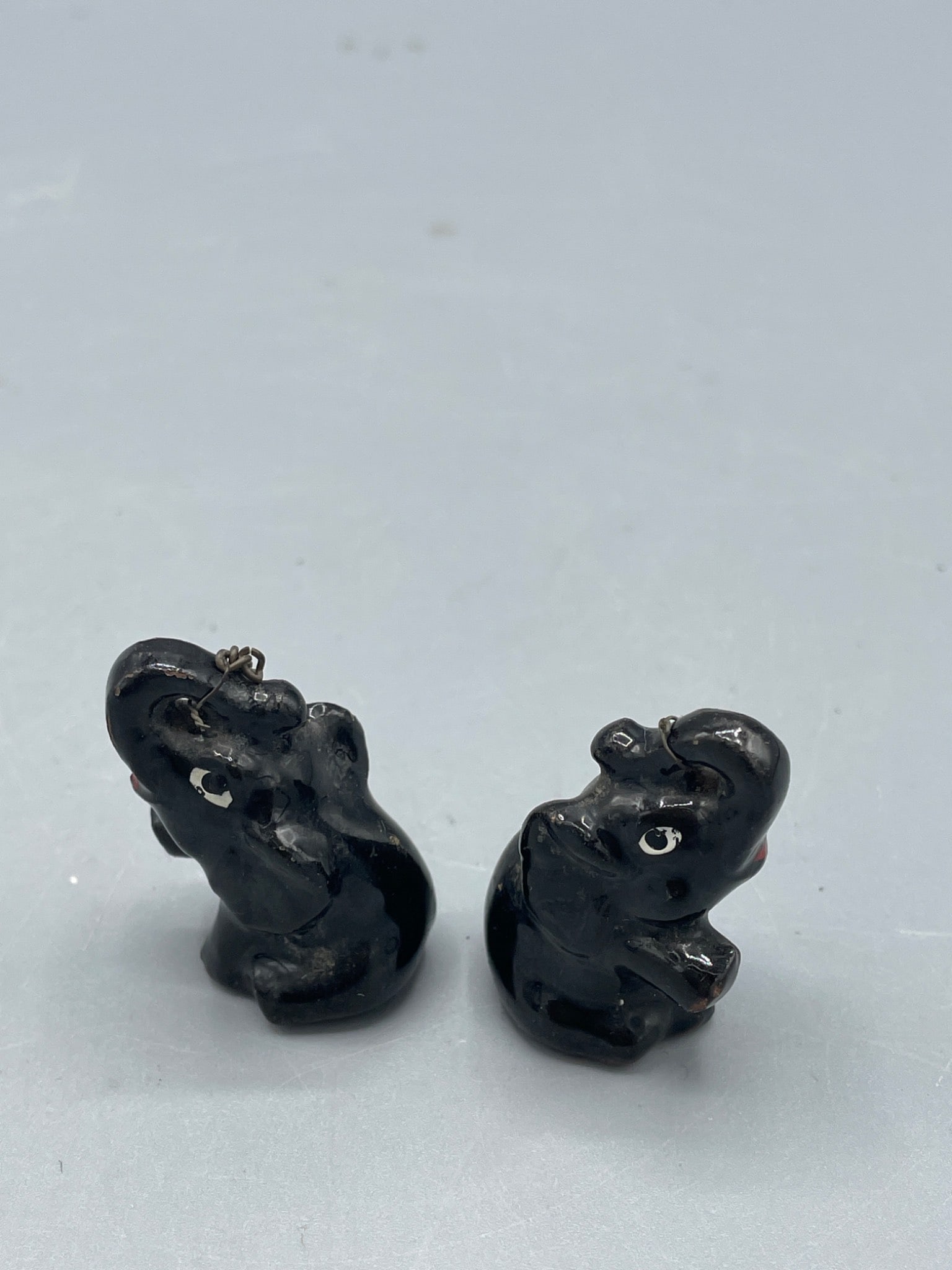 Small Black Ceramic Elephant Figurines With Open Base, Set of Two - 2