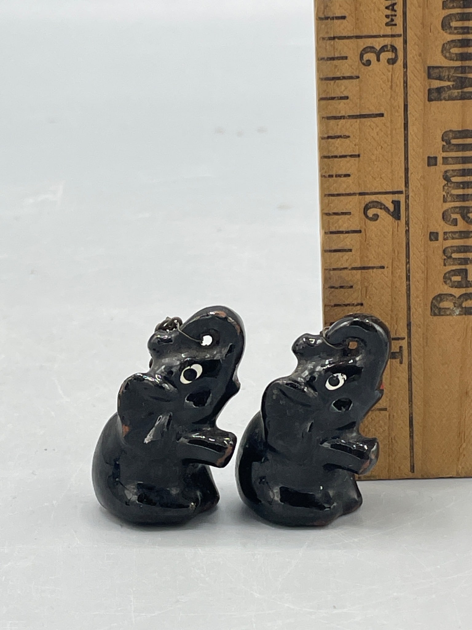 Small Black Ceramic Elephant Figurines With Open Base, Set of Two - 4
