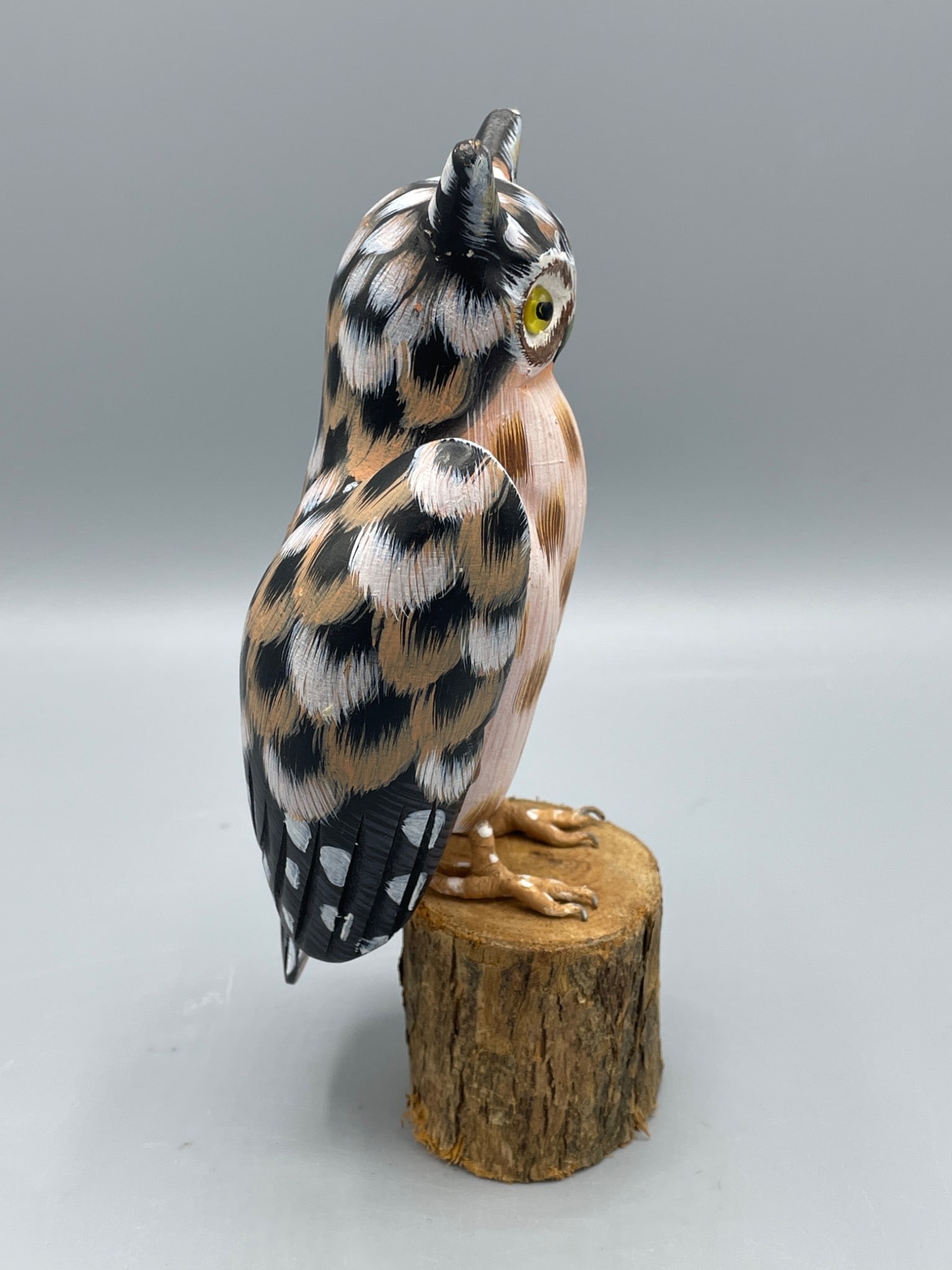 Hand-Carved And Painted Owl Figurine On Wooden Base, 6-Inch Height - 4