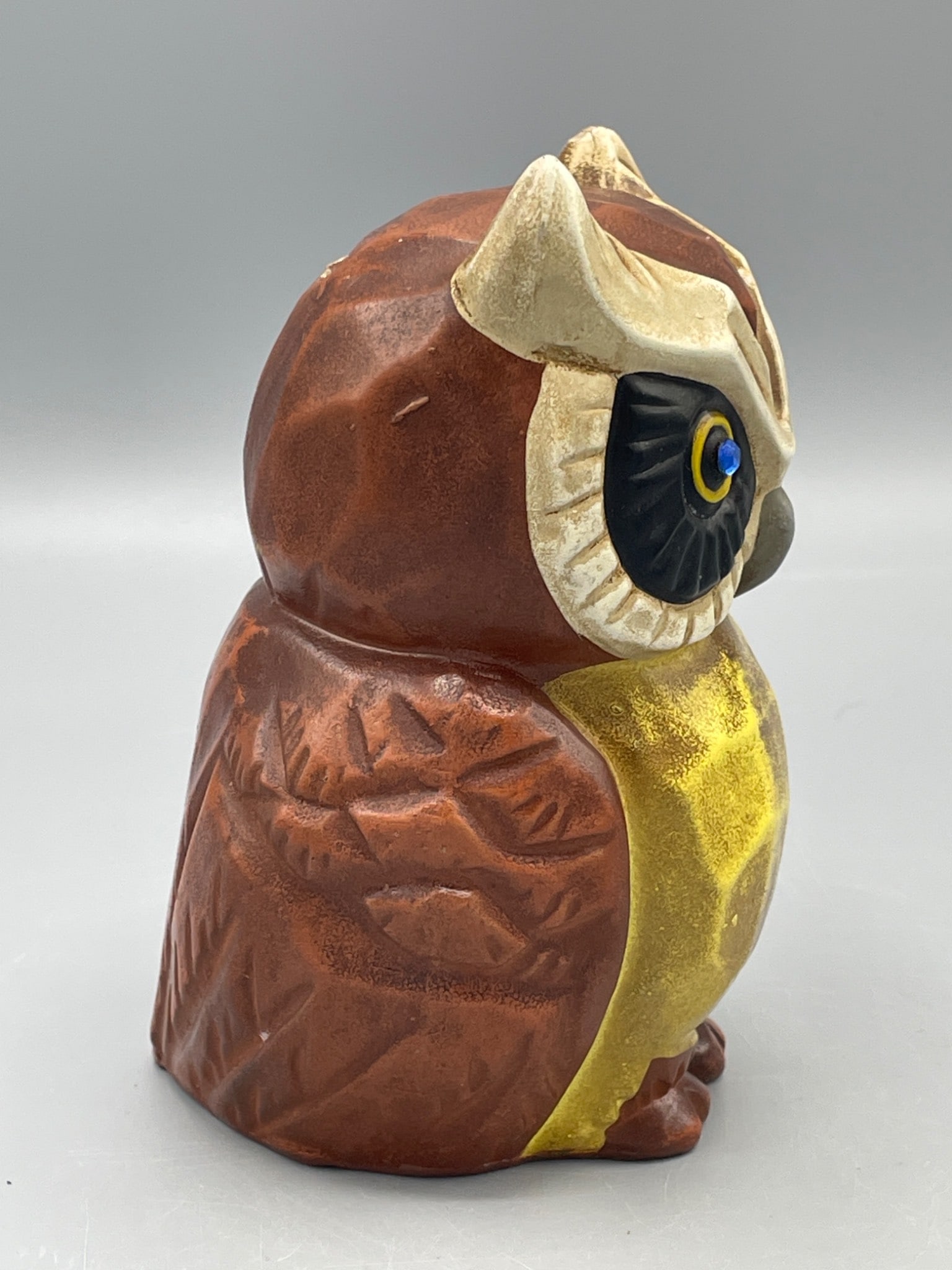 Ceramic Owl Coin Bank with Yellow and Brown Glaze - 2