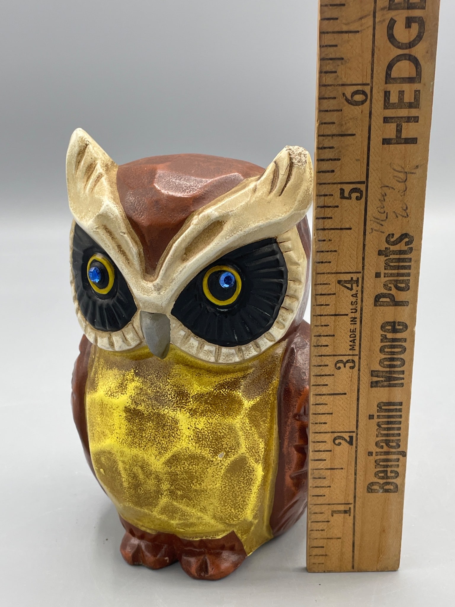 Ceramic Owl Coin Bank with Yellow and Brown Glaze - 6