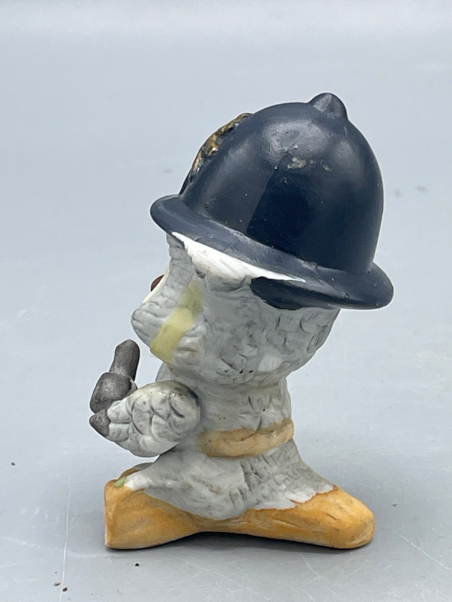 Ceramic Owl Figurine with Police Helmet Design, Approx. 4 Inches Tall - 3