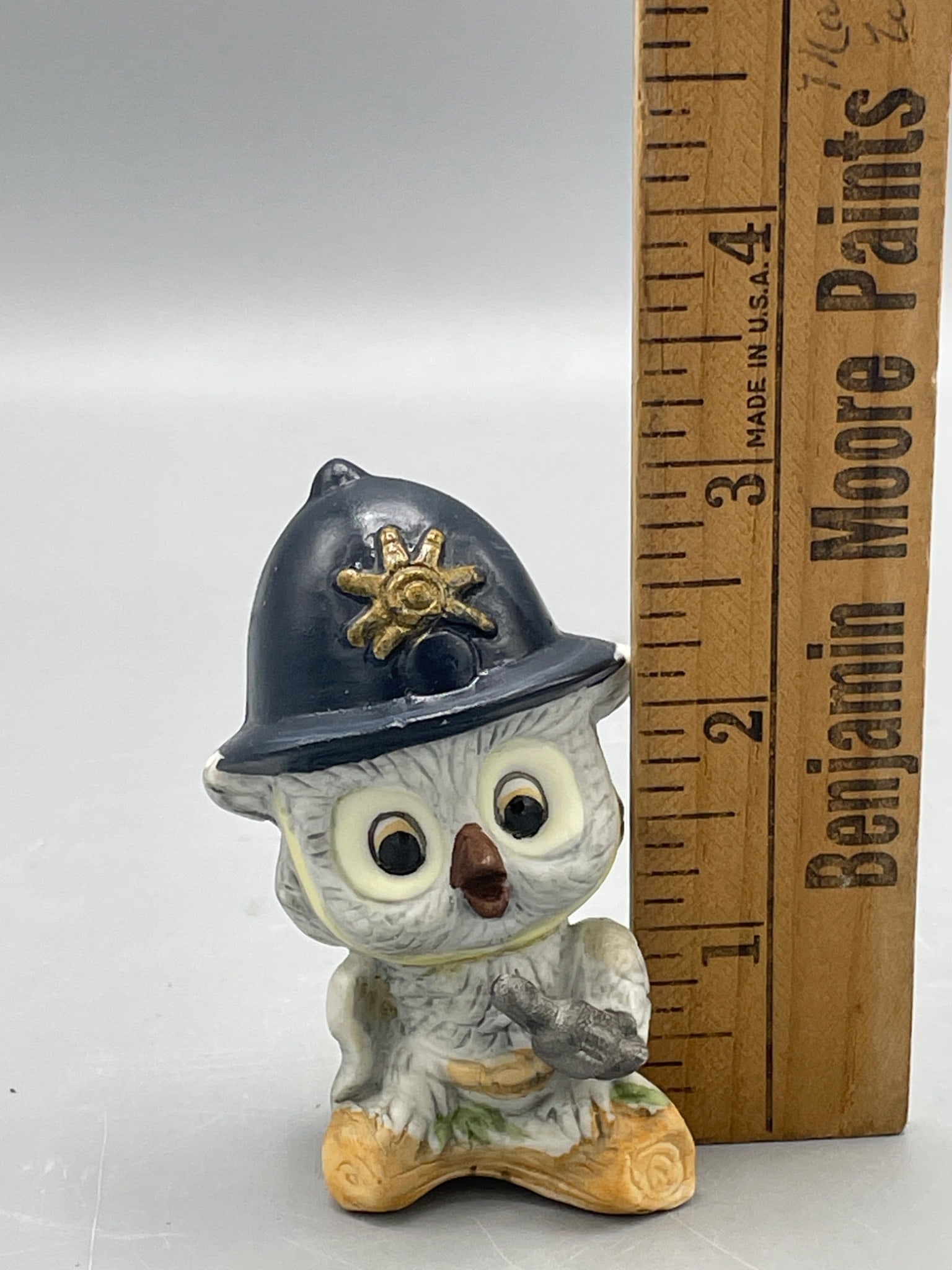 Ceramic Owl Figurine with Police Helmet Design, Approx. 4 Inches Tall - 5