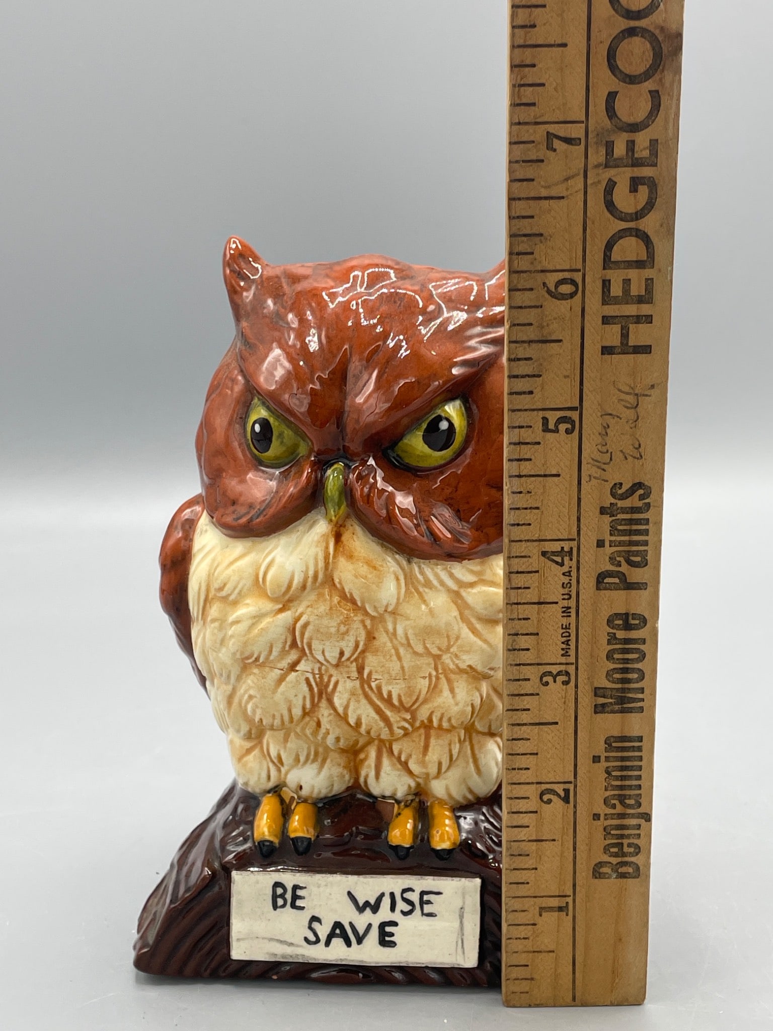 Ceramic Owl Bank with 'Be Wise Save' Design - 6