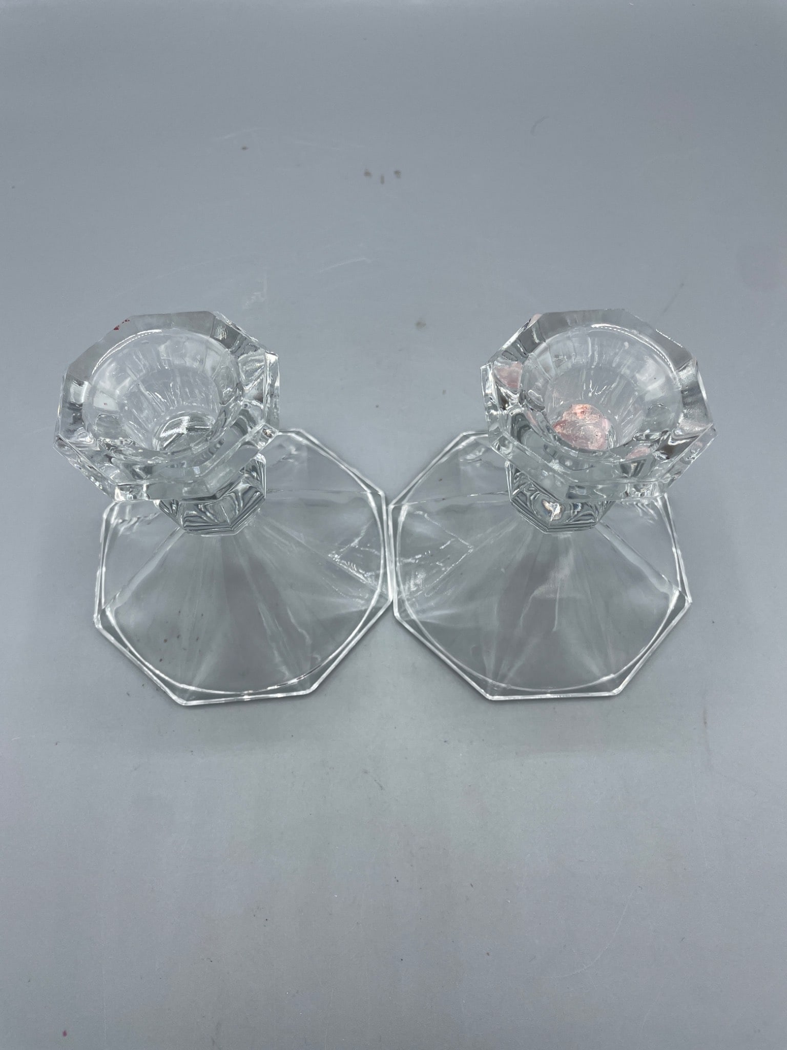 Clear Glass Candlestick Holders With Faceted Design - 2