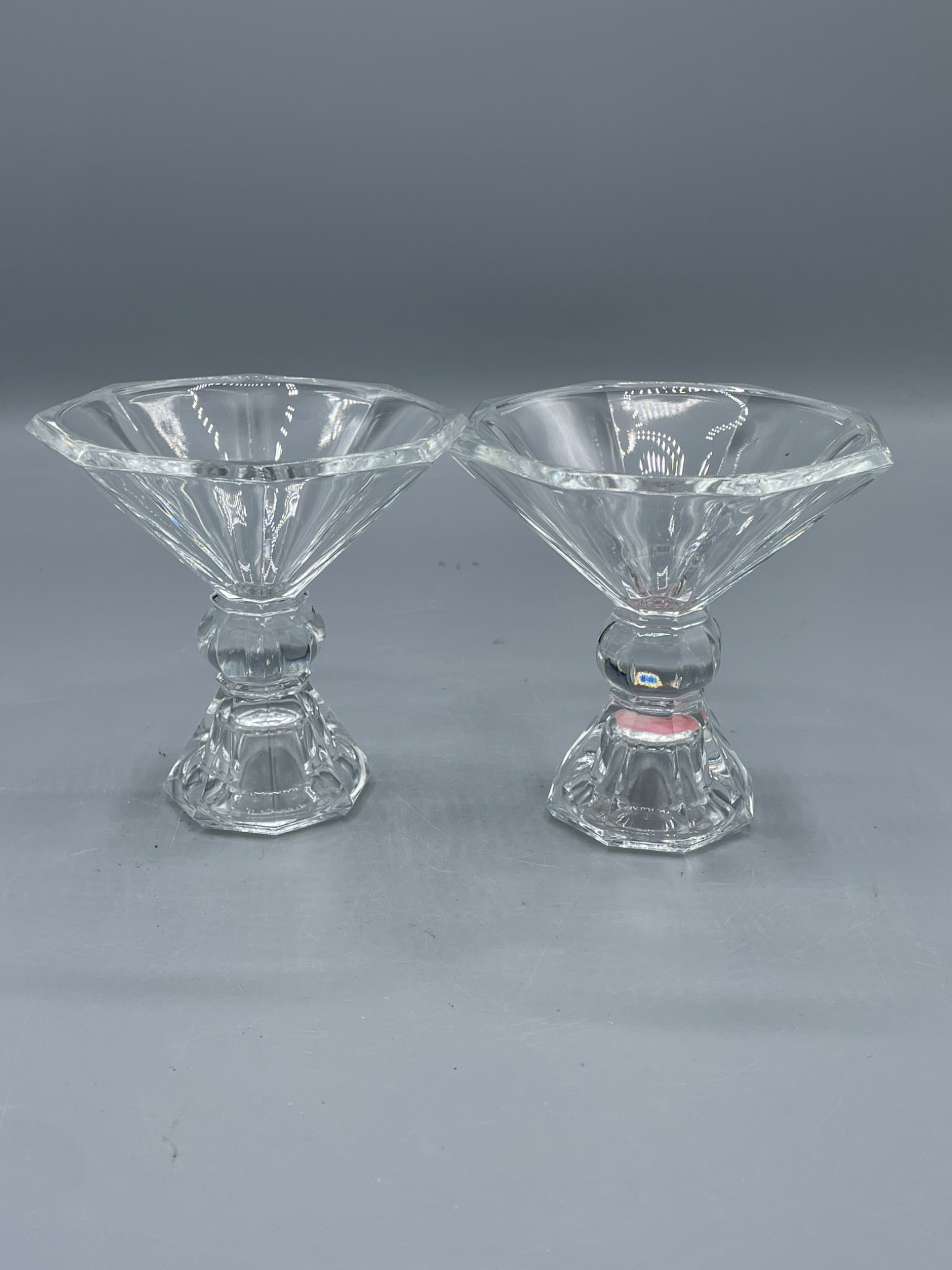 Clear Glass Candlestick Holders With Faceted Design - 3