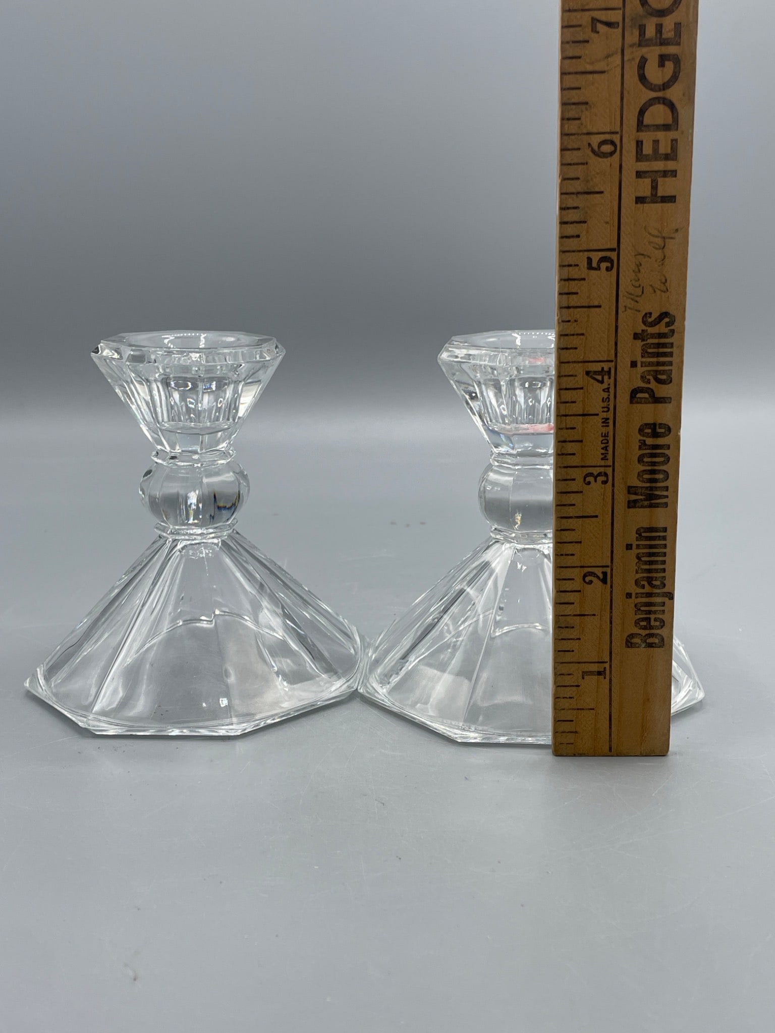 Clear Glass Candlestick Holders With Faceted Design - 4