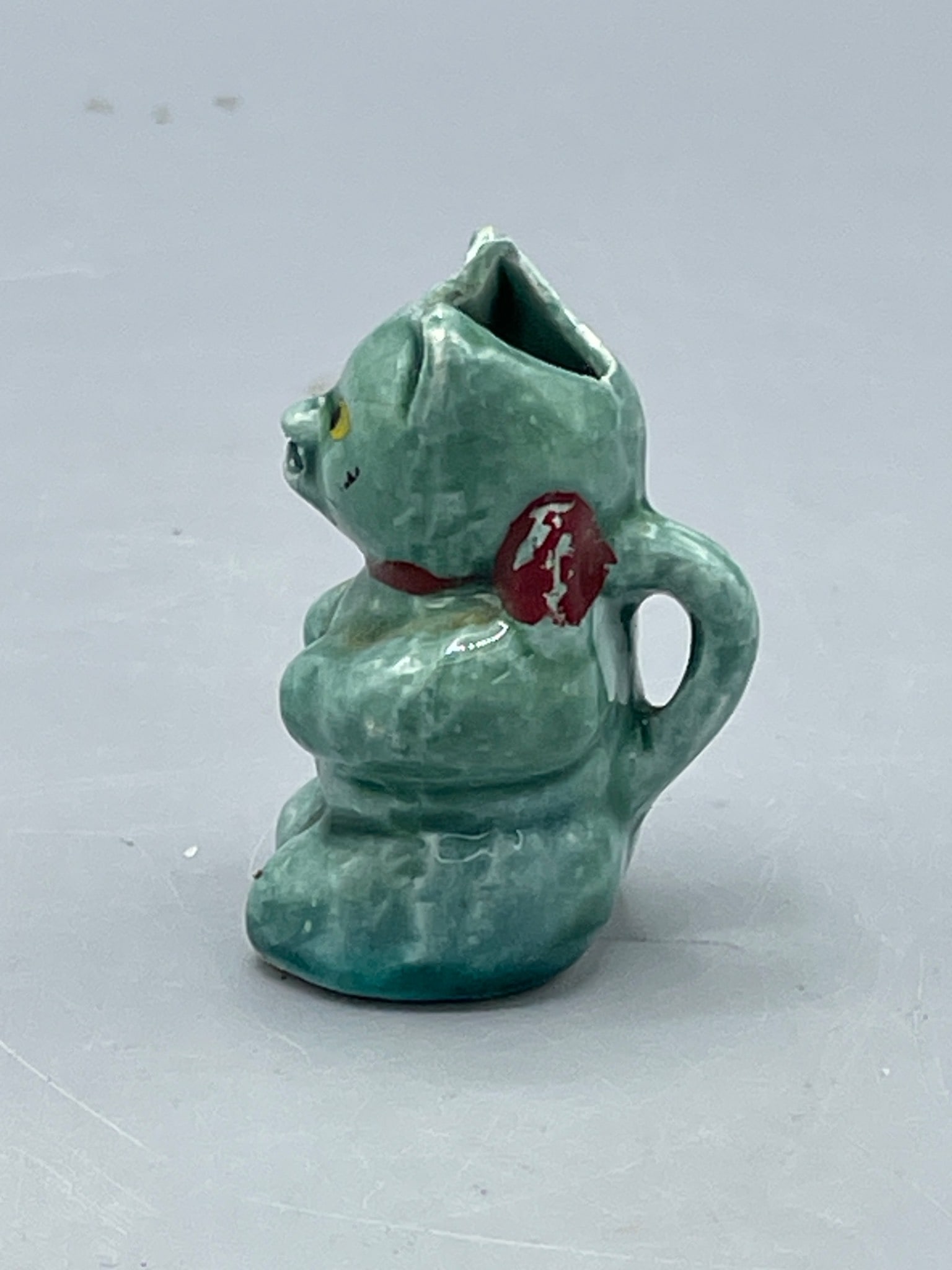 Small Ceramic Bear-Shaped Vessel with Green Glaze and Red Accents - 2