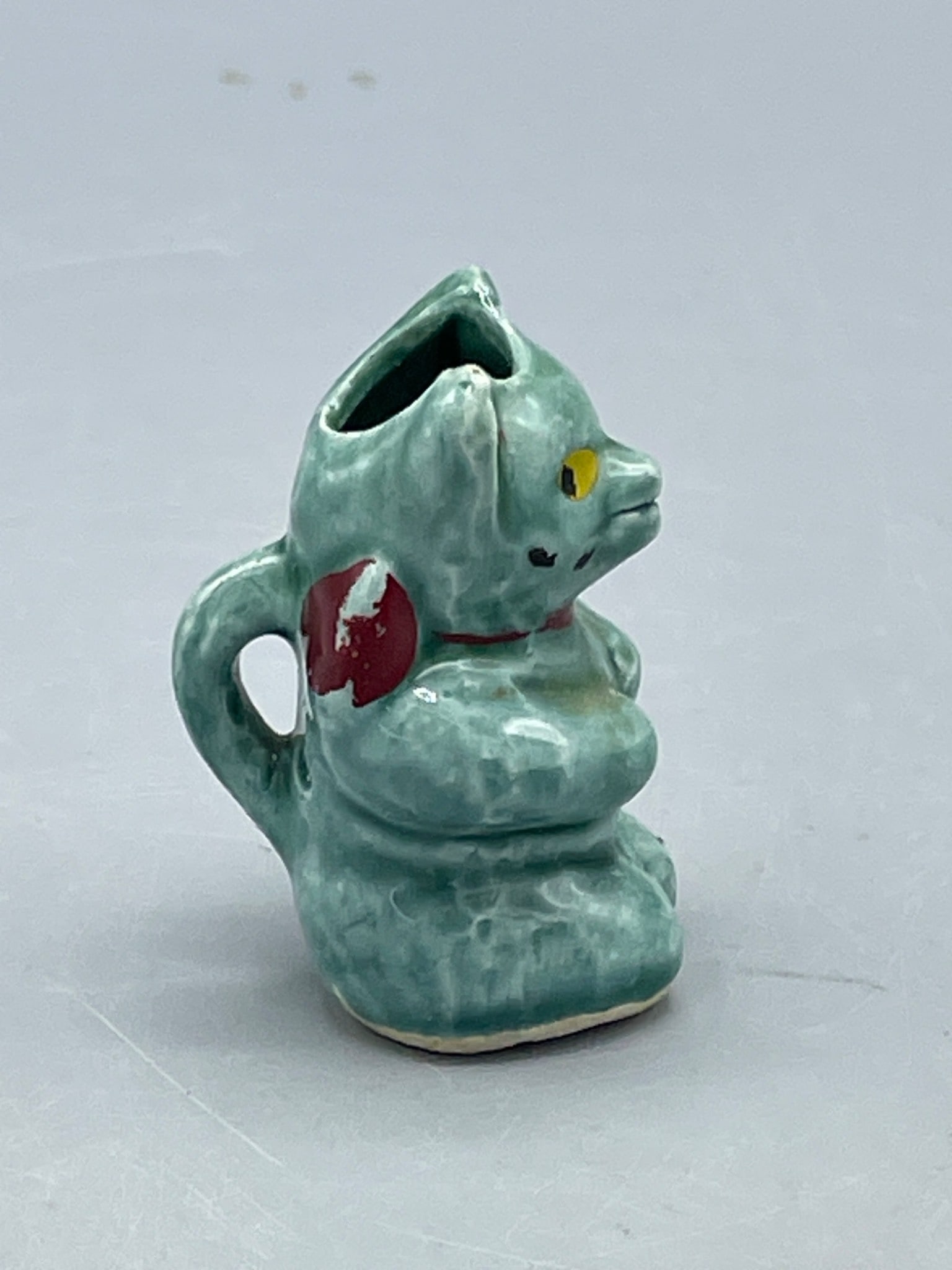Small Ceramic Bear-Shaped Vessel with Green Glaze and Red Accents - 3