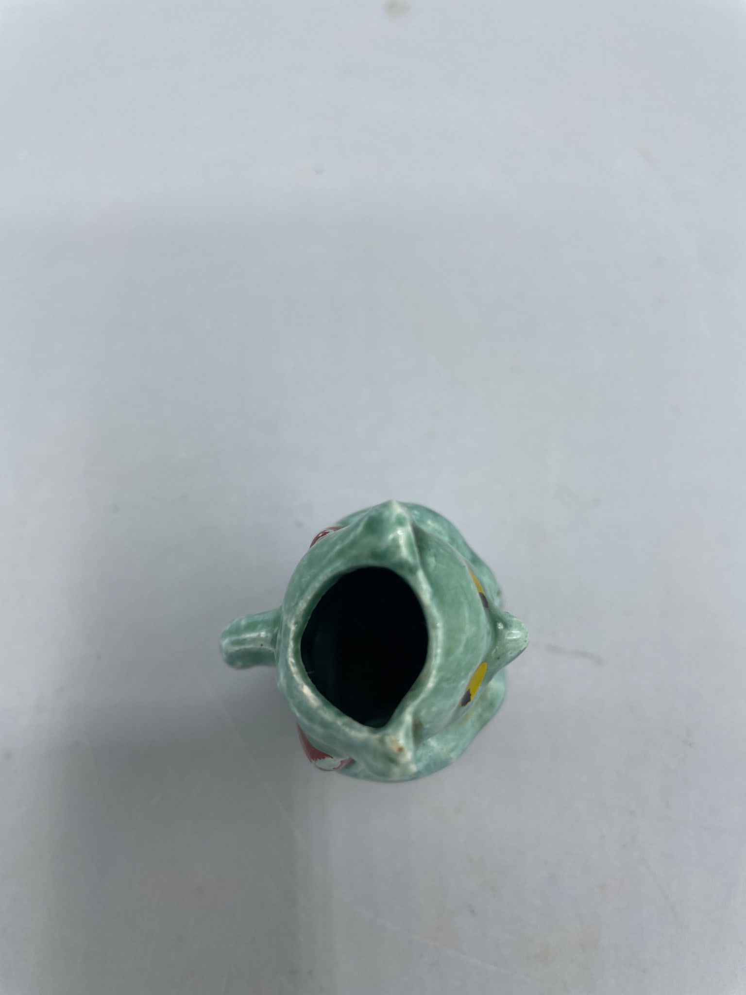 Small Ceramic Bear-Shaped Vessel with Green Glaze and Red Accents - 4