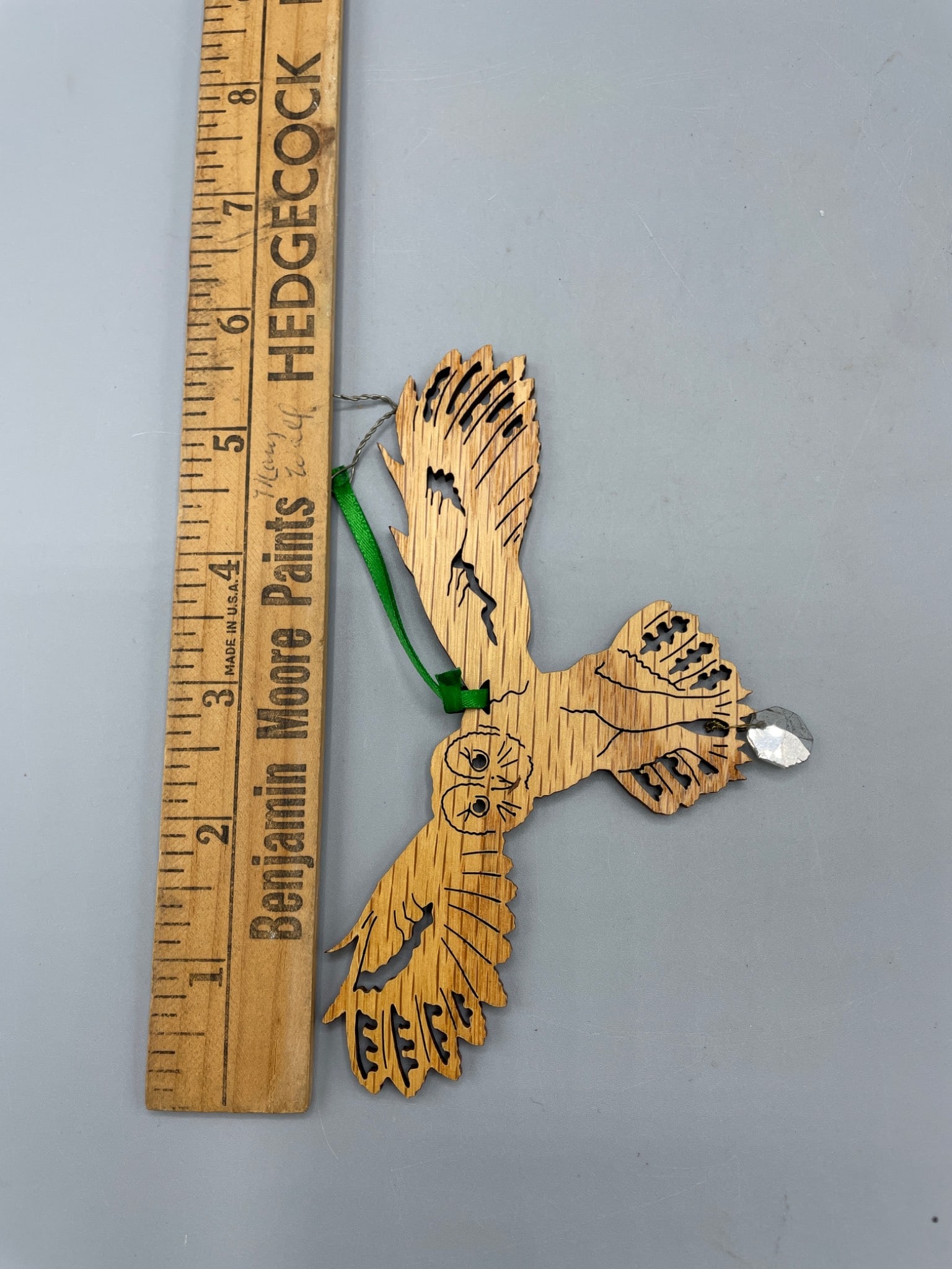 3 Wooden Owl Ornaments with Hanging Crystals - 4