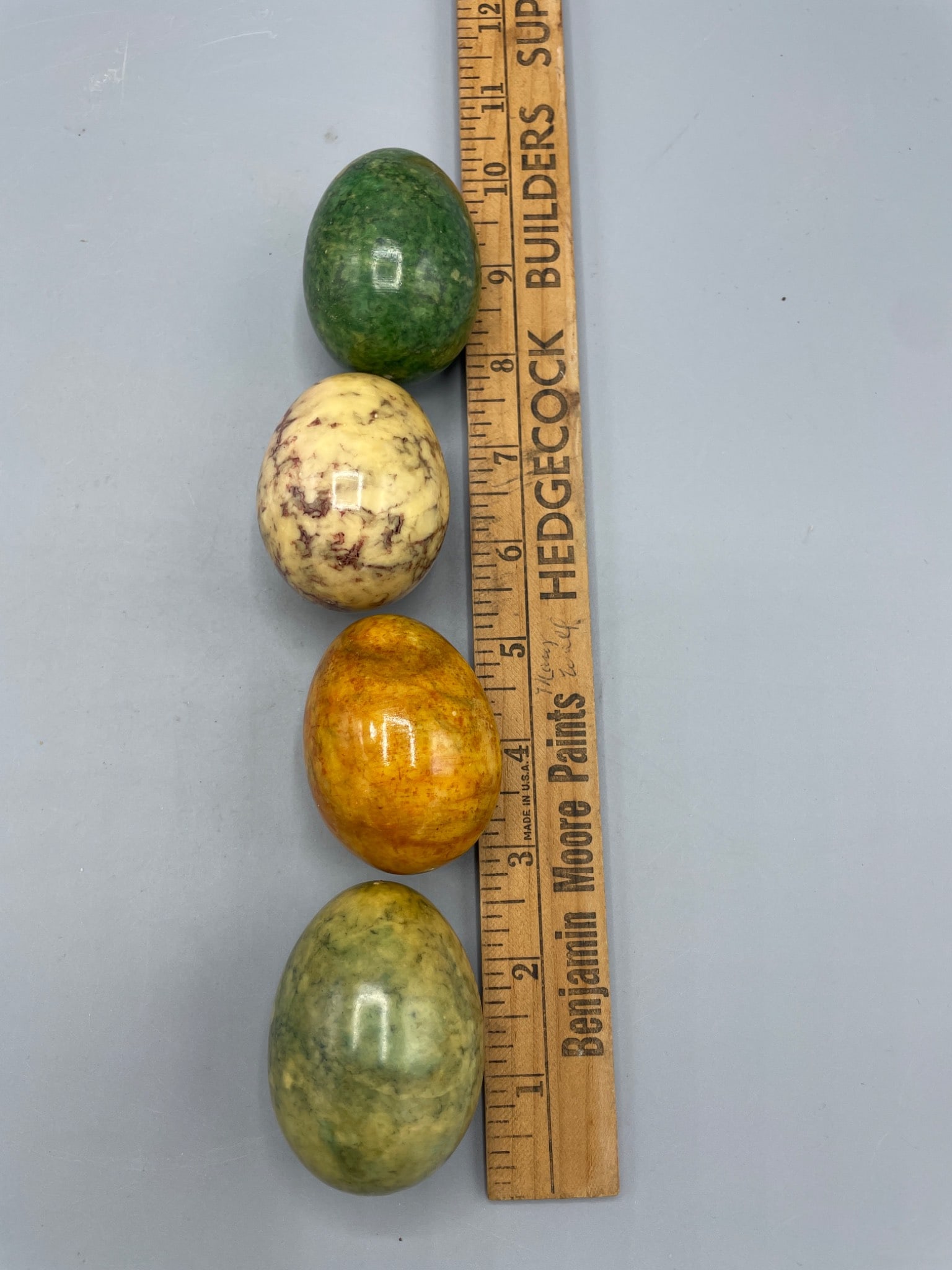 Four Polished Stone Decorative Eggs - 4