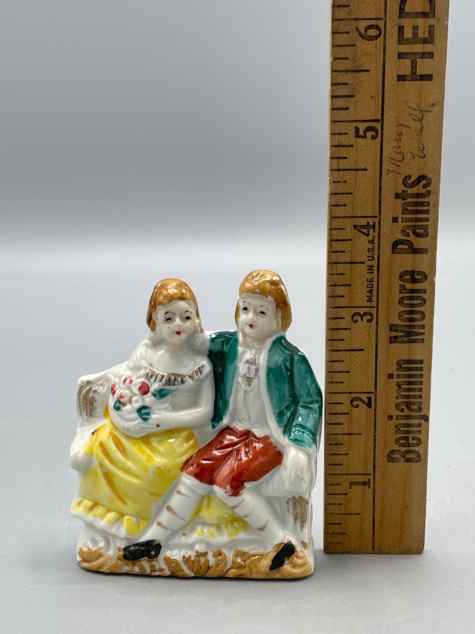Porcelain Figurine of Couple on Bench, Marked 'Japan' - 4
