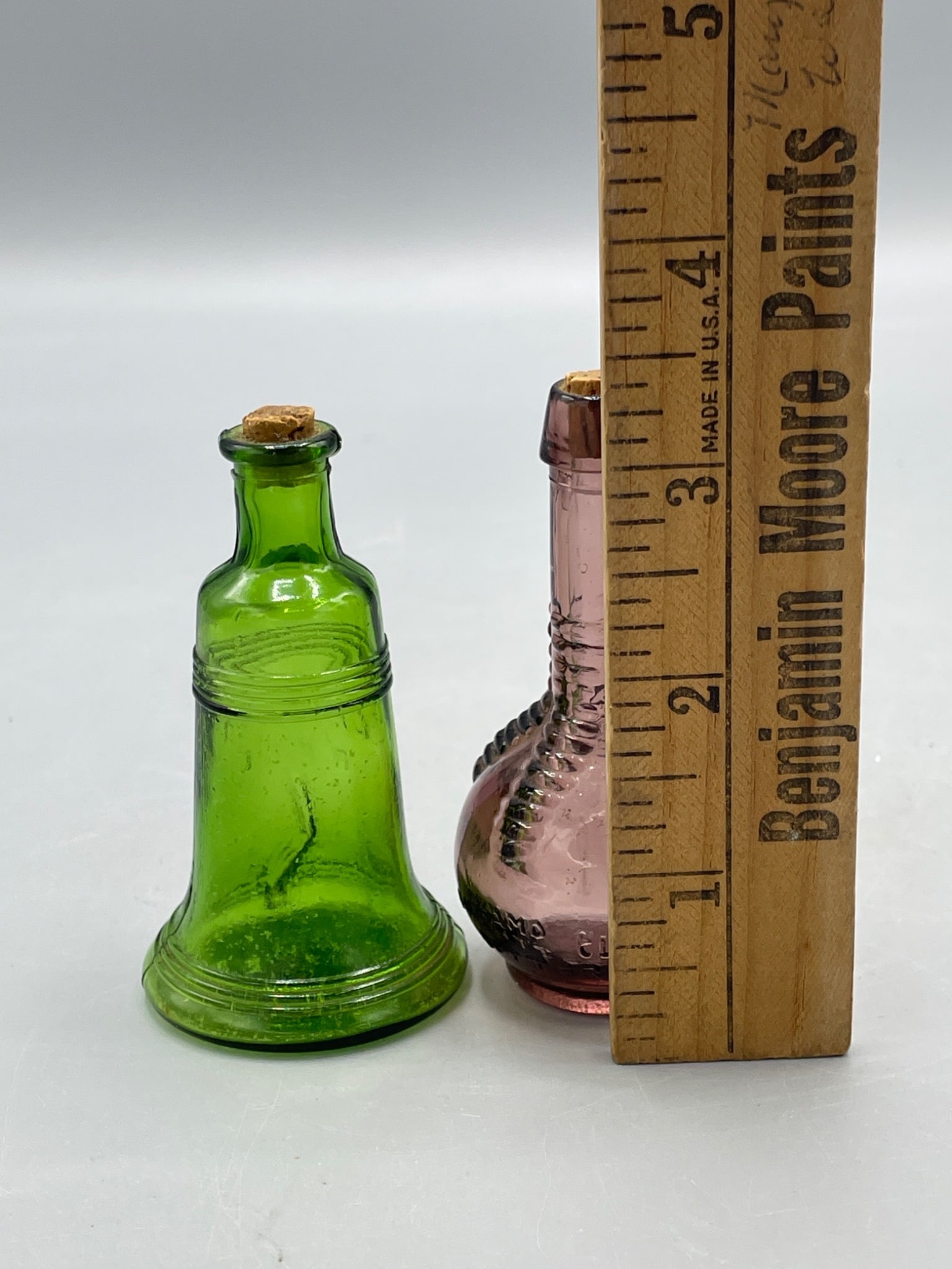 Two Glass Bottles: Green Liberty Bell and Purple 'Balm and Cream Bitters' - 4