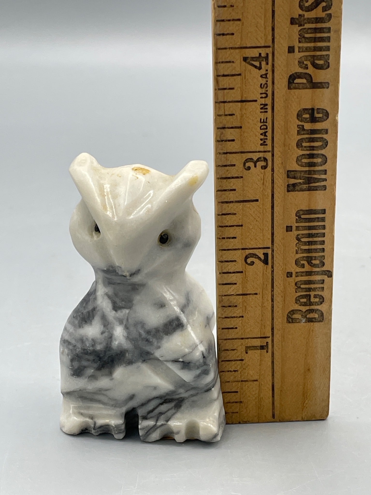 Marble Stone Owl Figurine with Made in Mexico Marking - 4