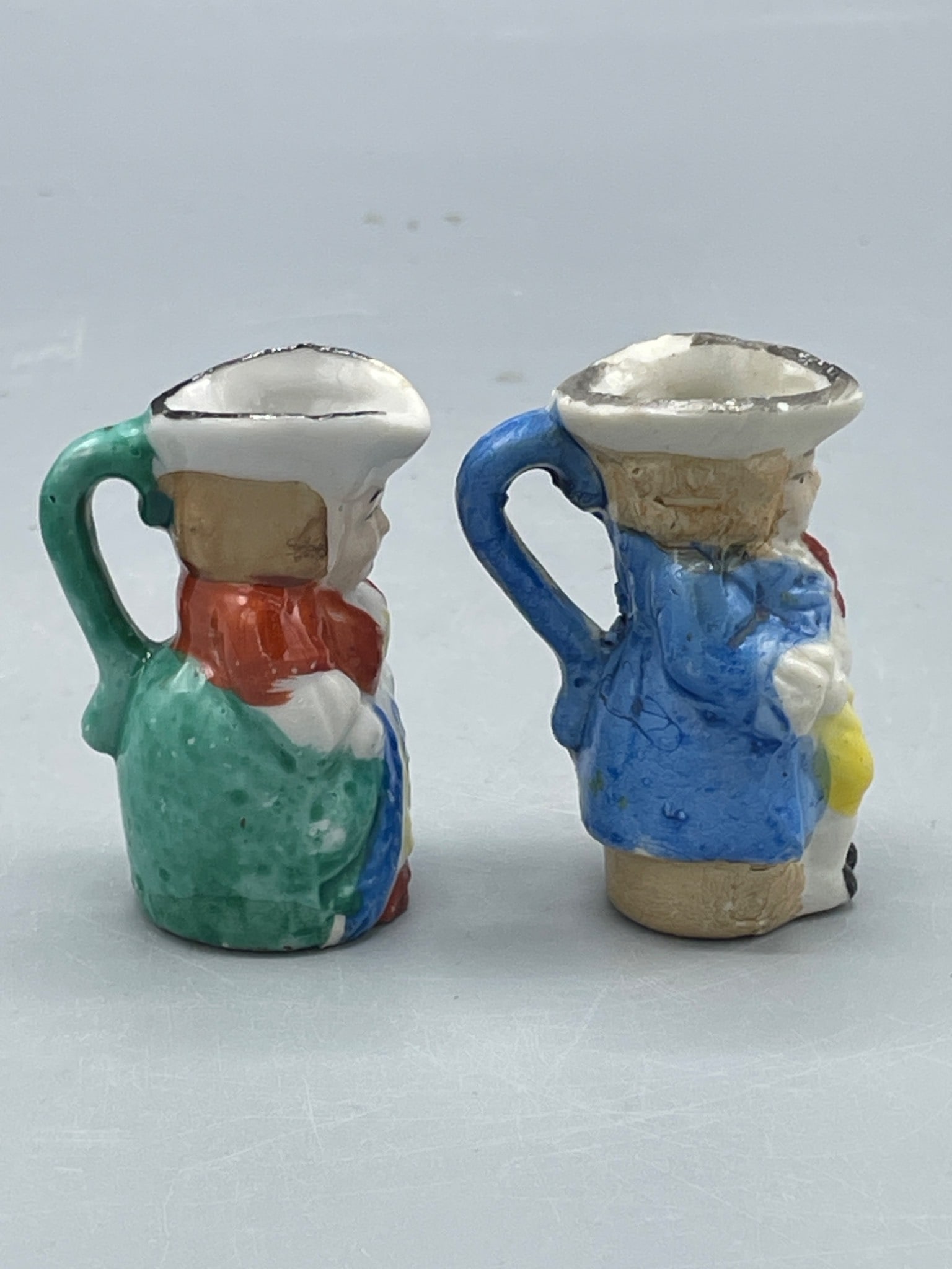 Hand-Painted Miniature Ceramic Figurine Jugs Marked 'Japan' - 2