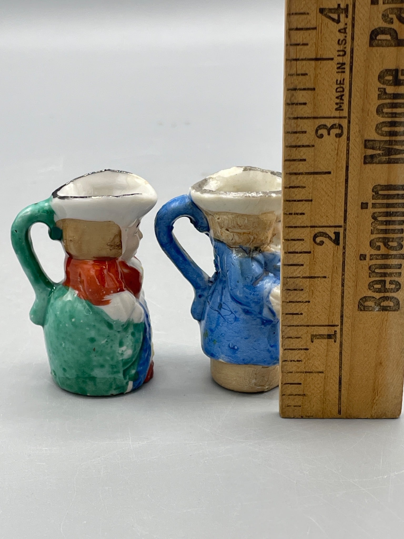 Hand-Painted Miniature Ceramic Figurine Jugs Marked 'Japan' - 6