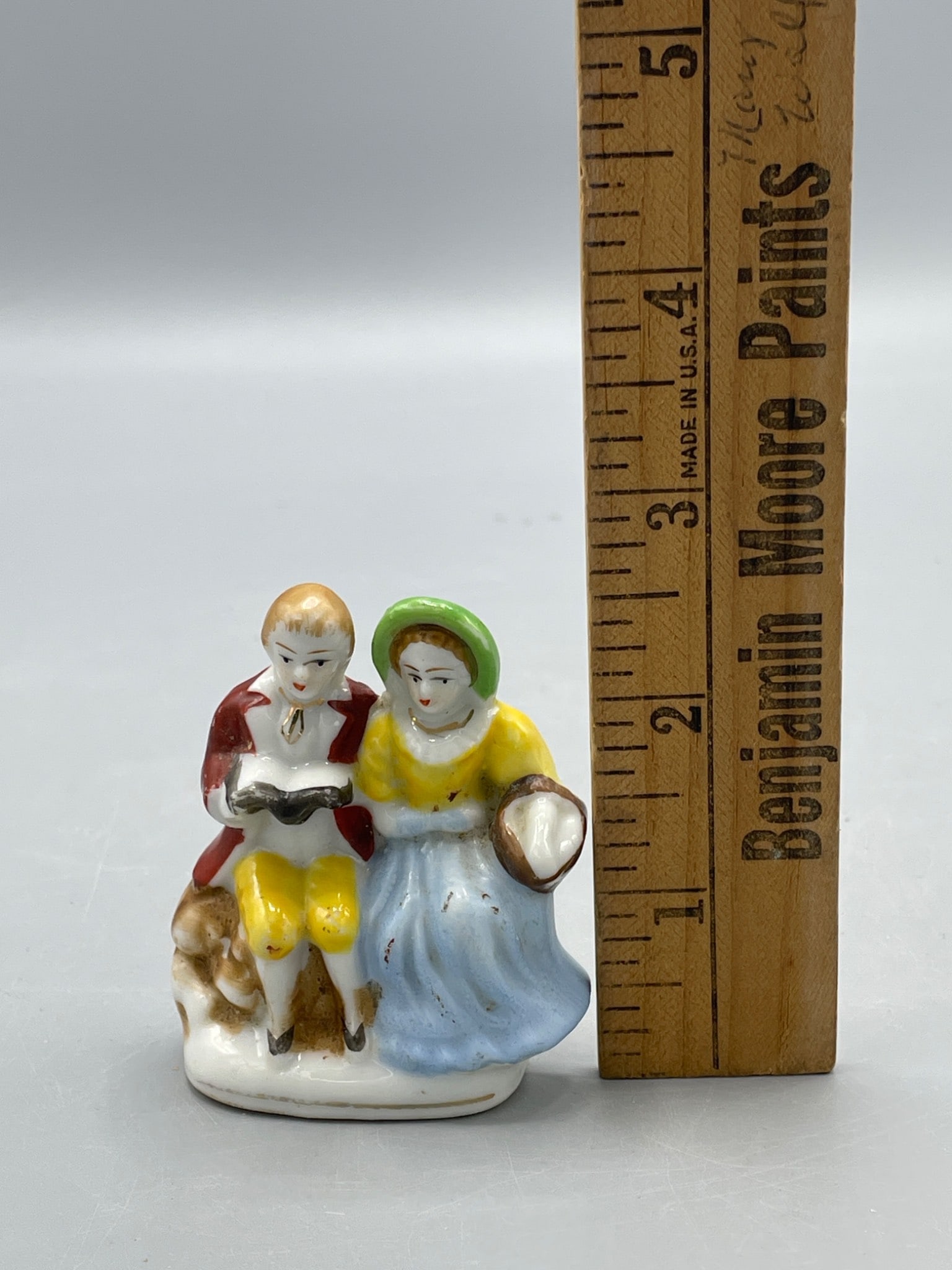 Porcelain Figural Couple Sitting On Stone Bench - 4